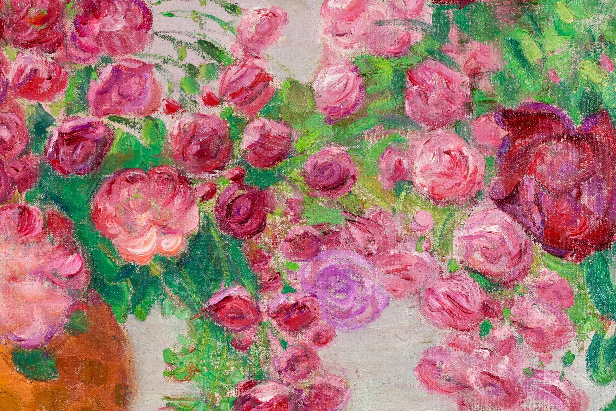 Arrangement de fleurs - Pintura al óleo de bodegón impresionista de Leon Detroy en venta 5
