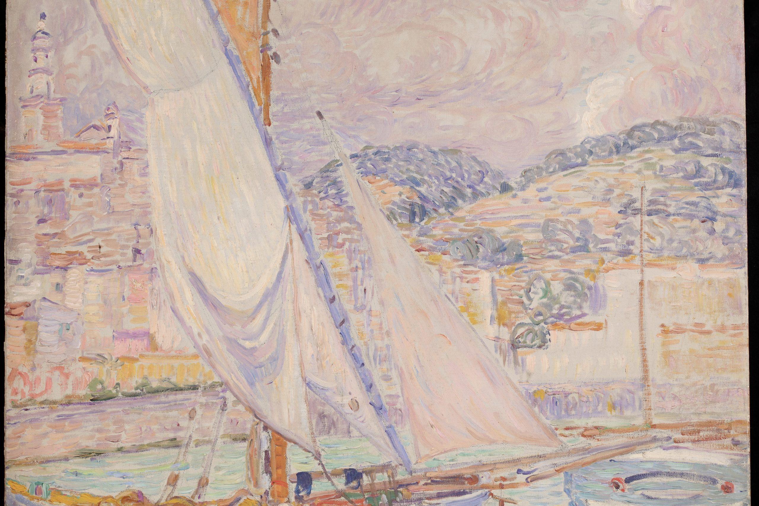 Boats in the harbour - Menton - Paysage post-impressionniste de Leon Detroy 13