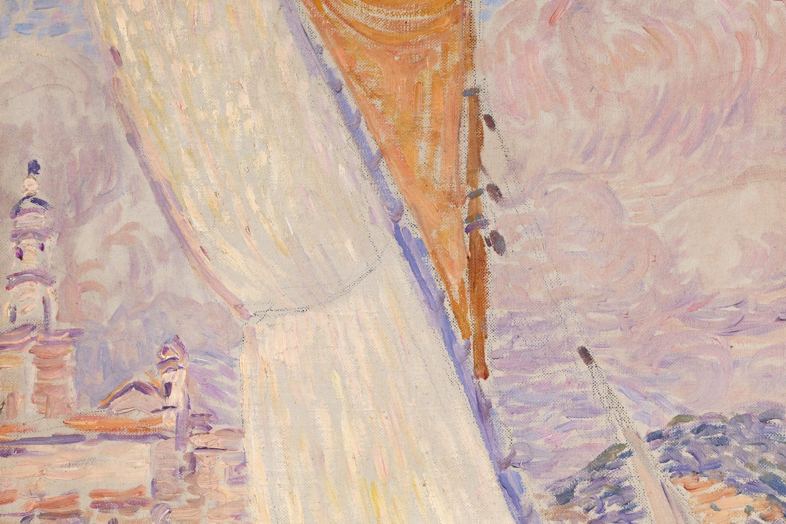 Boats in the harbour - Menton - Paysage post-impressionniste de Leon Detroy 4