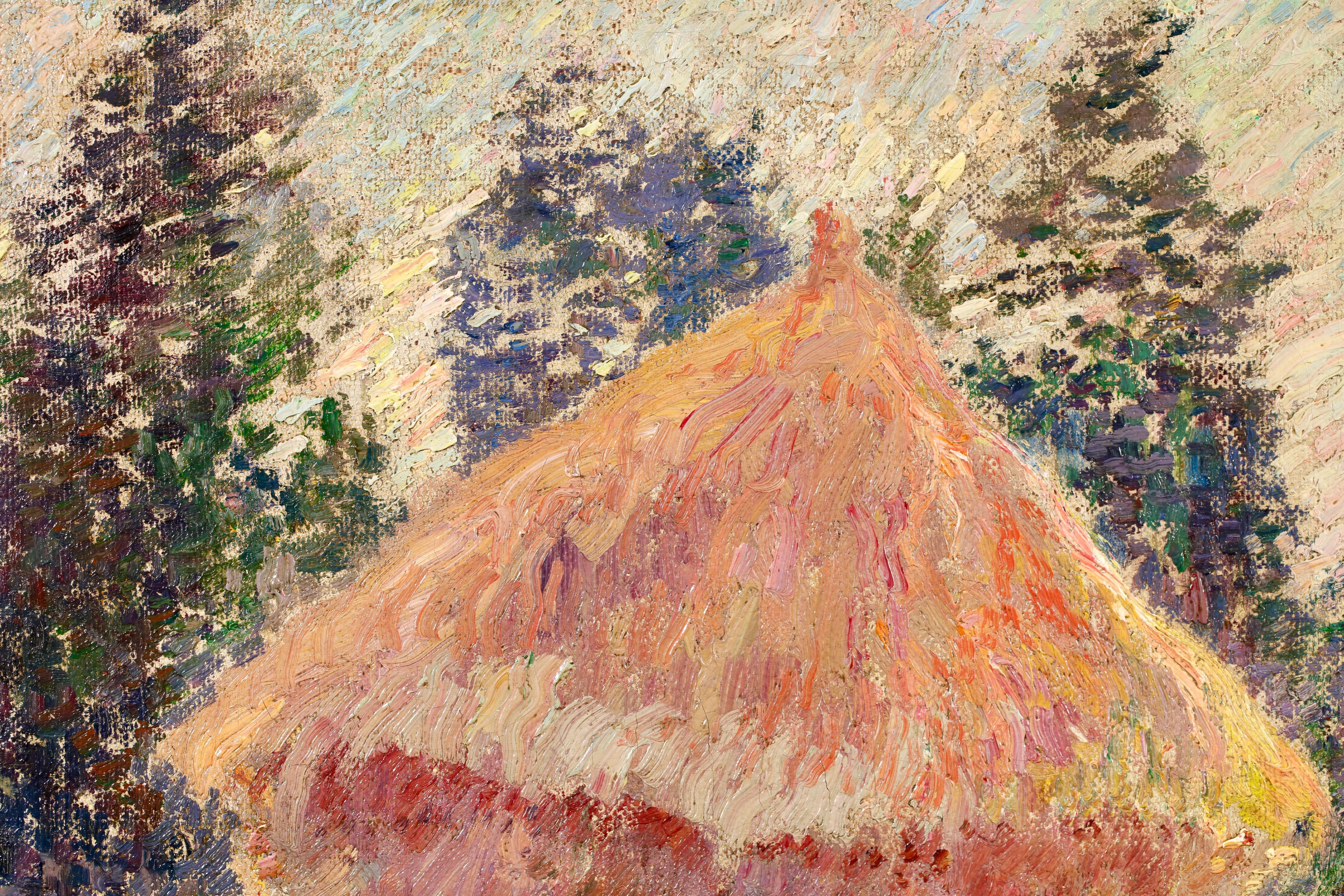 Les Meules - Post Impressionist Divisionist Landscape Oil by Leon Detroy en vente 2