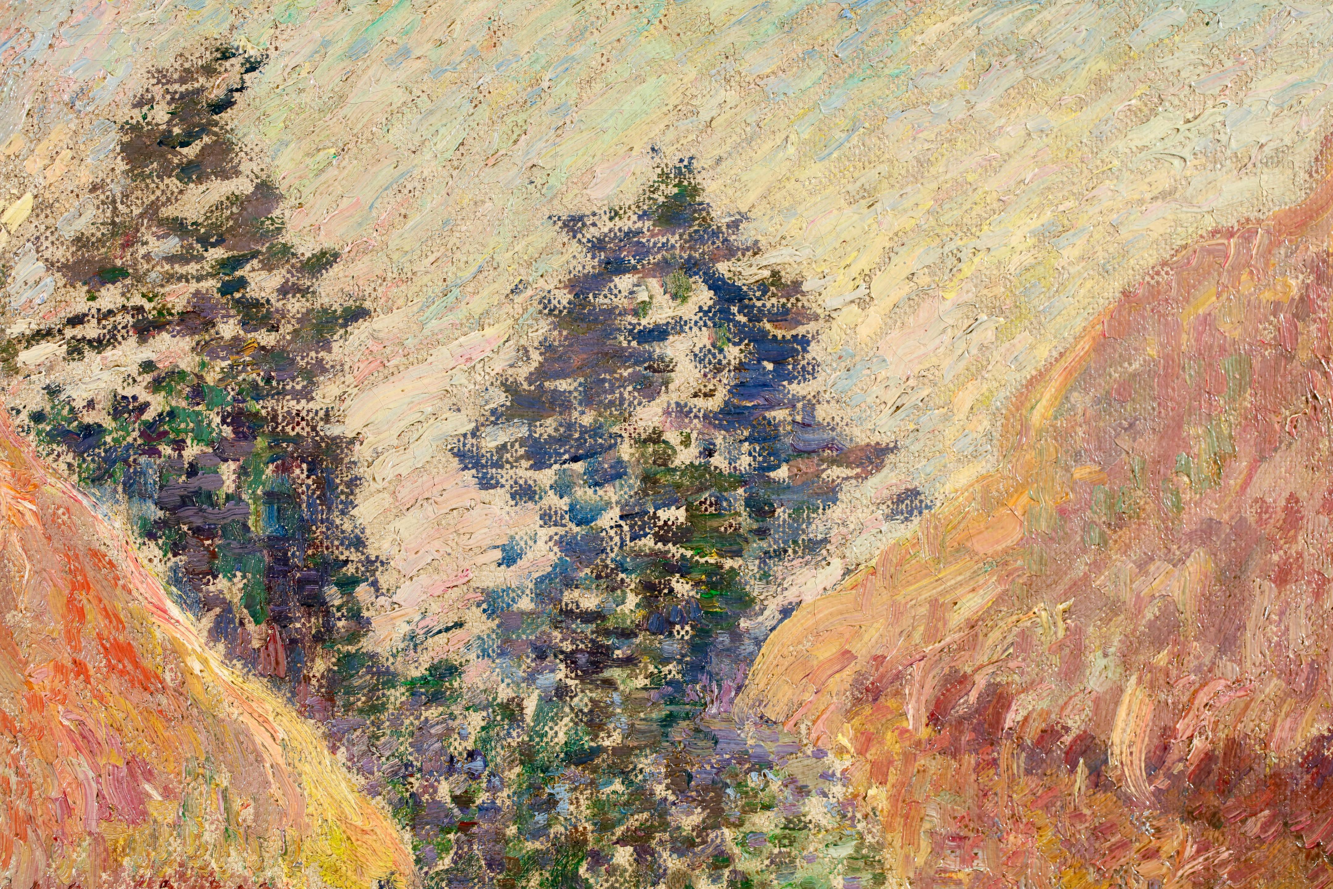 Les Meules - Post Impressionist Divisionist Landscape Oil by Leon Detroy en vente 3