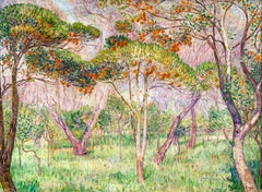 Orange Orchard - Post Impressionist Oil, Trees in Landscape by Leon Detroy