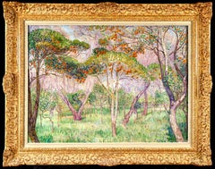 Antique Orange Orchard - Post Impressionist Oil, Trees in Landscape by Leon Detroy