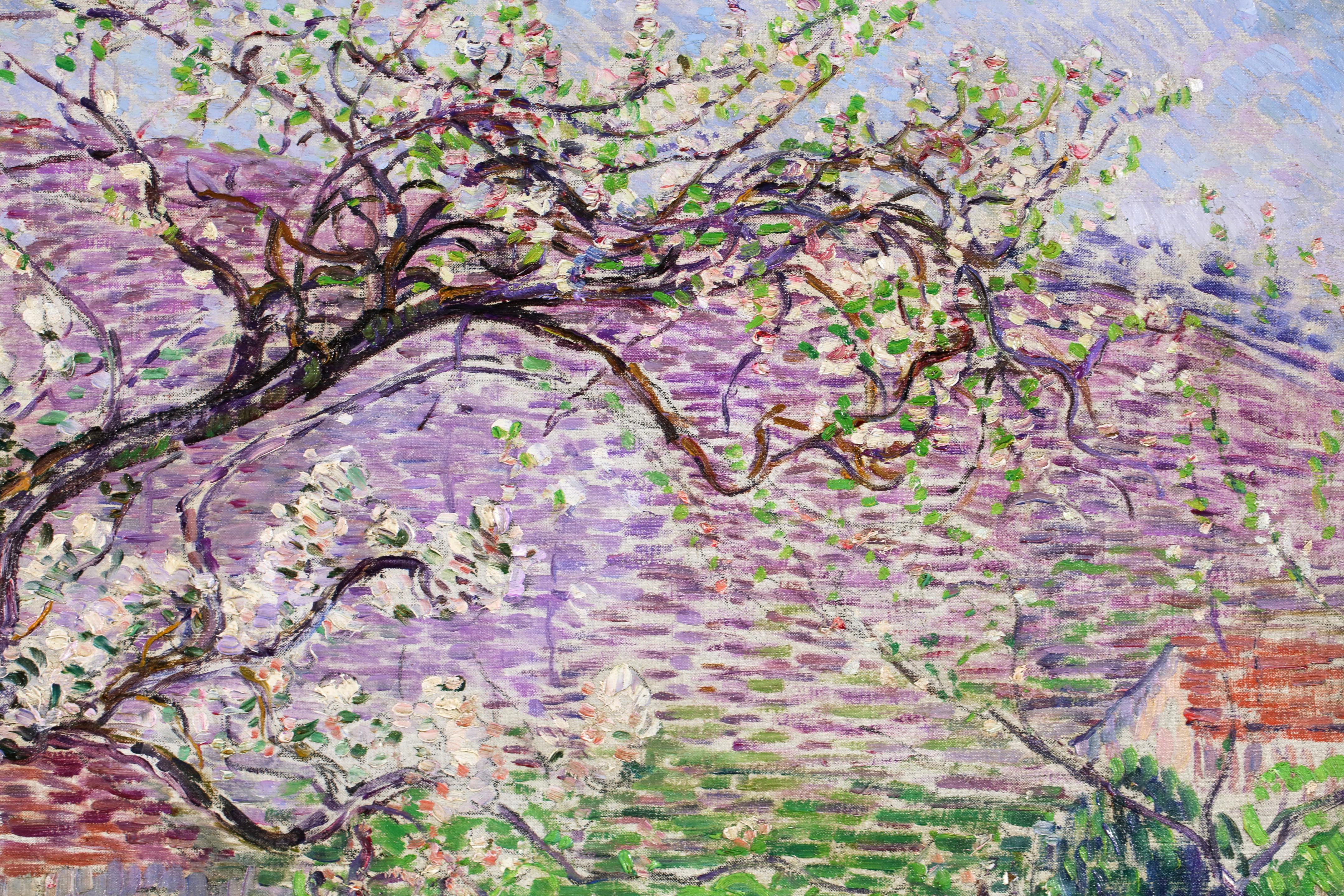 Pommiers en Fleurs - Huile de paysage divisionniste post-impressionniste de Leon Detroy en vente 9
