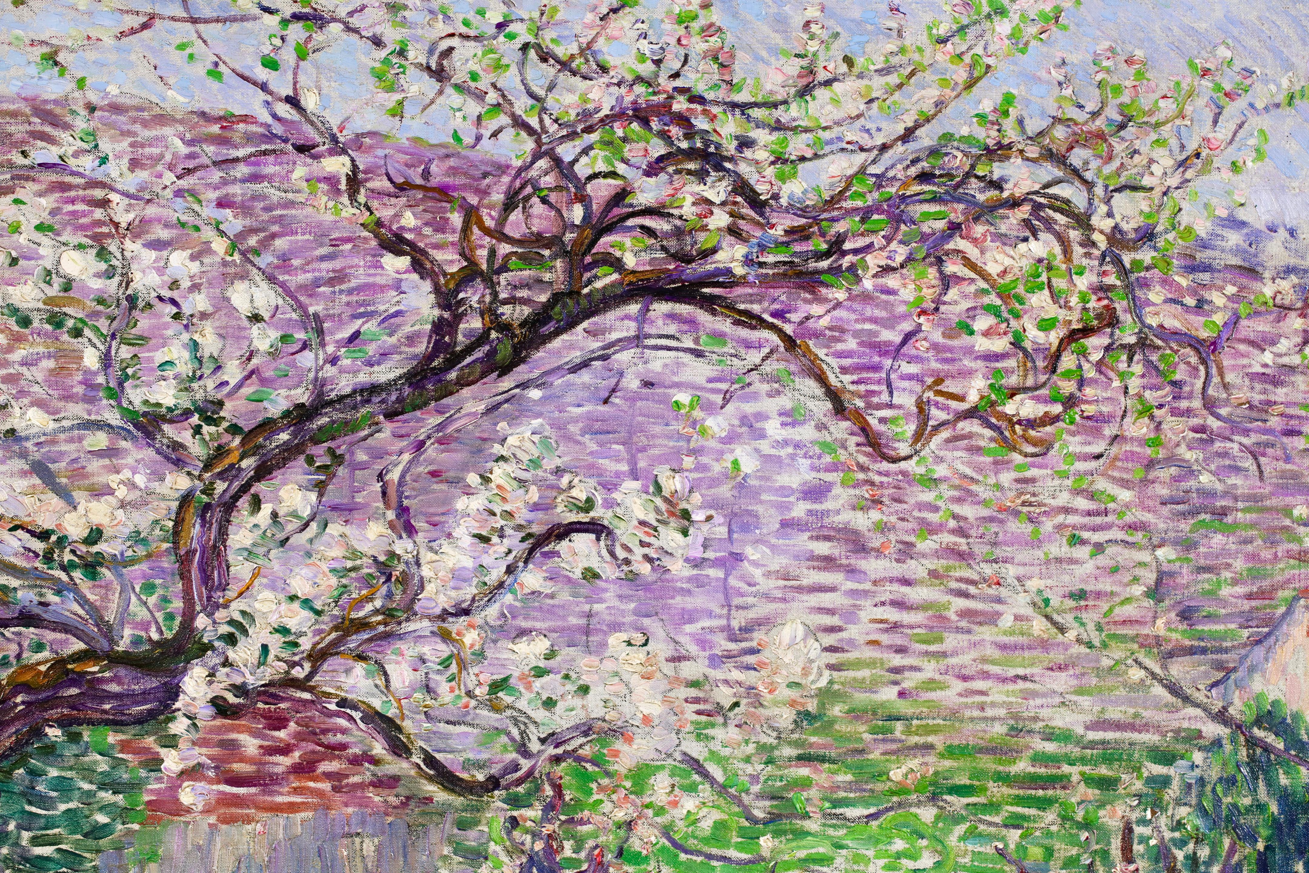 Pommiers en Fleurs - Huile de paysage divisionniste post-impressionniste de Leon Detroy en vente 10
