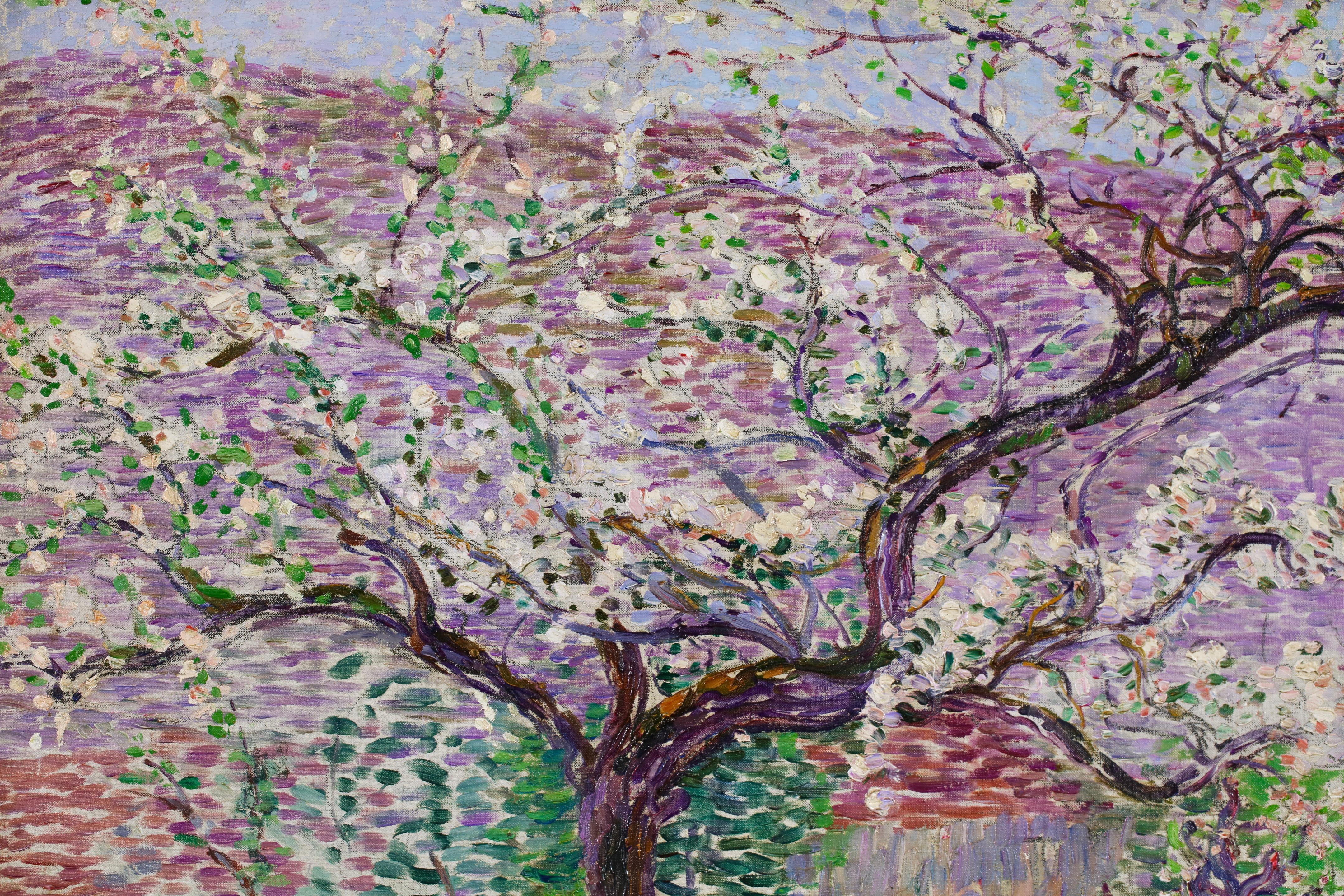 Pommiers en Fleurs - Huile de paysage divisionniste post-impressionniste de Leon Detroy en vente 11
