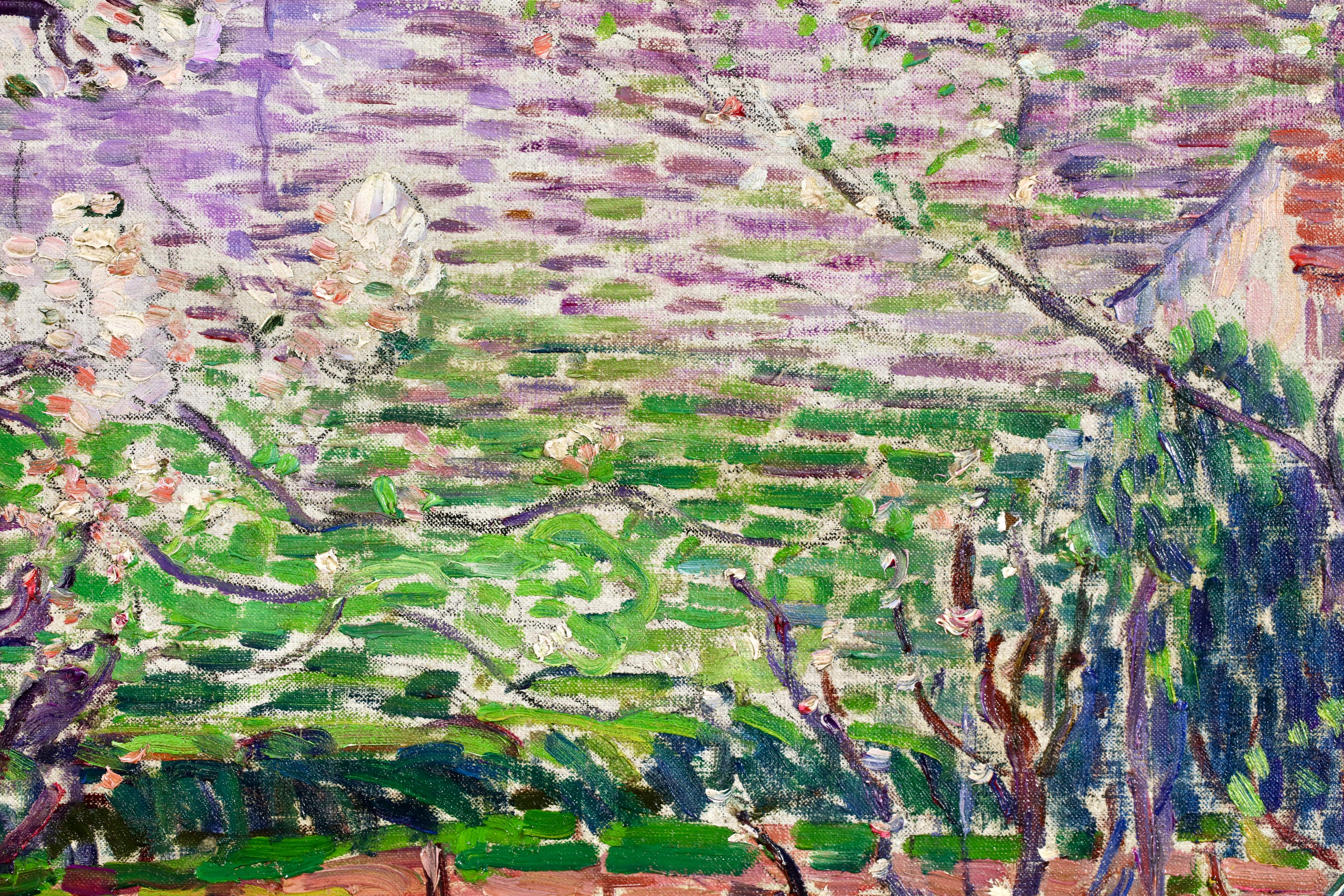 Pommiers en Fleurs - Huile de paysage divisionniste post-impressionniste de Leon Detroy en vente 2