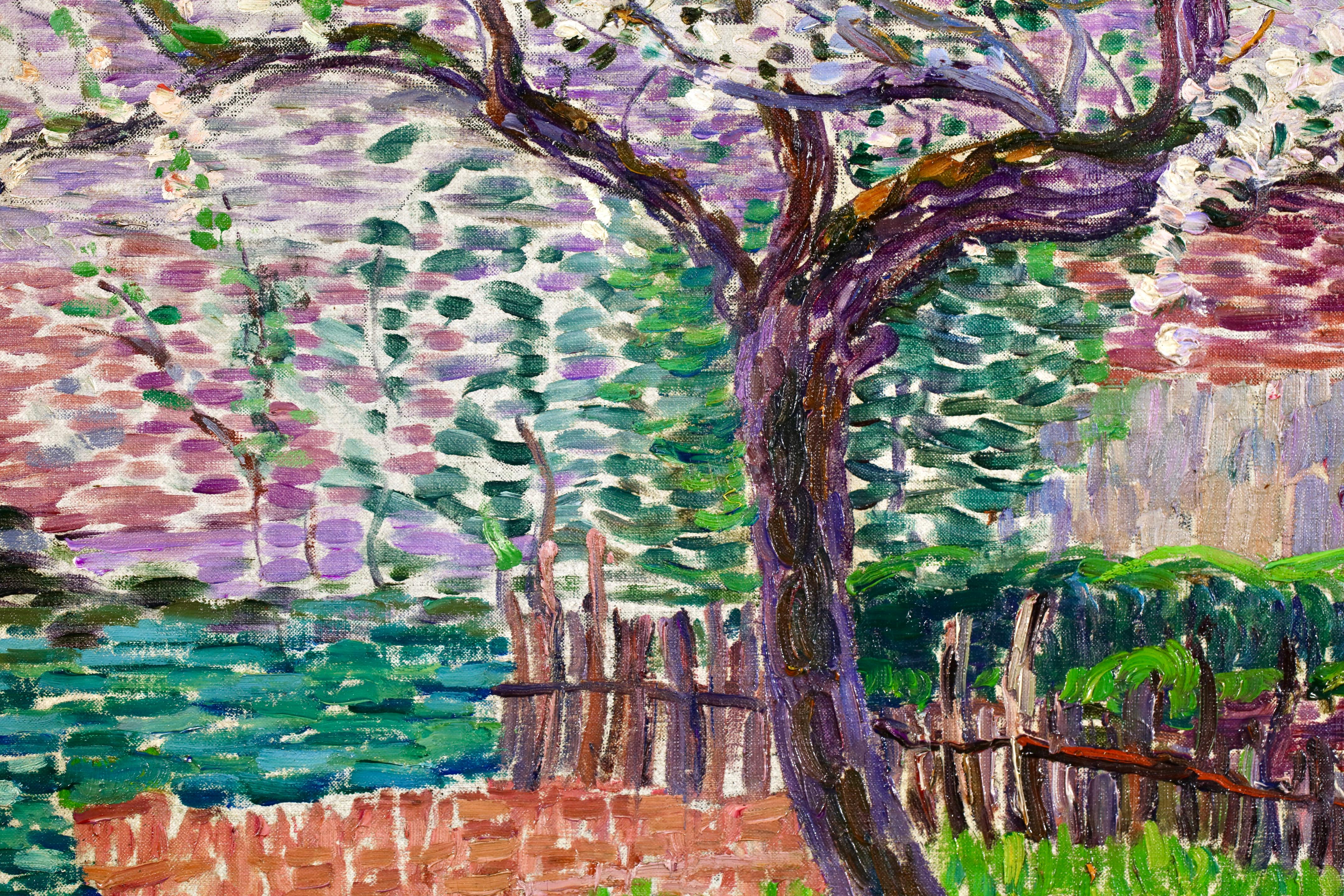 Pommiers en Fleurs - Huile de paysage divisionniste post-impressionniste de Leon Detroy en vente 3