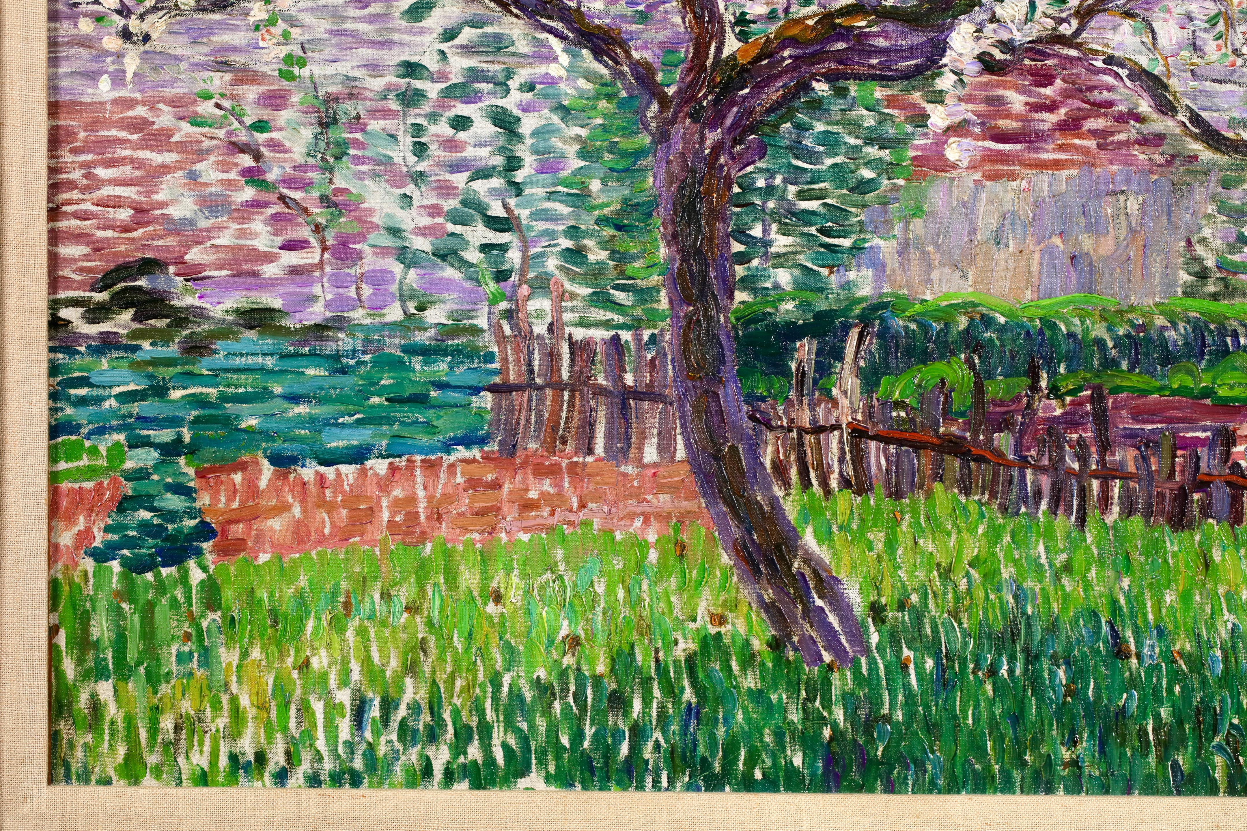 Pommiers en Fleurs - Huile de paysage divisionniste post-impressionniste de Leon Detroy en vente 5