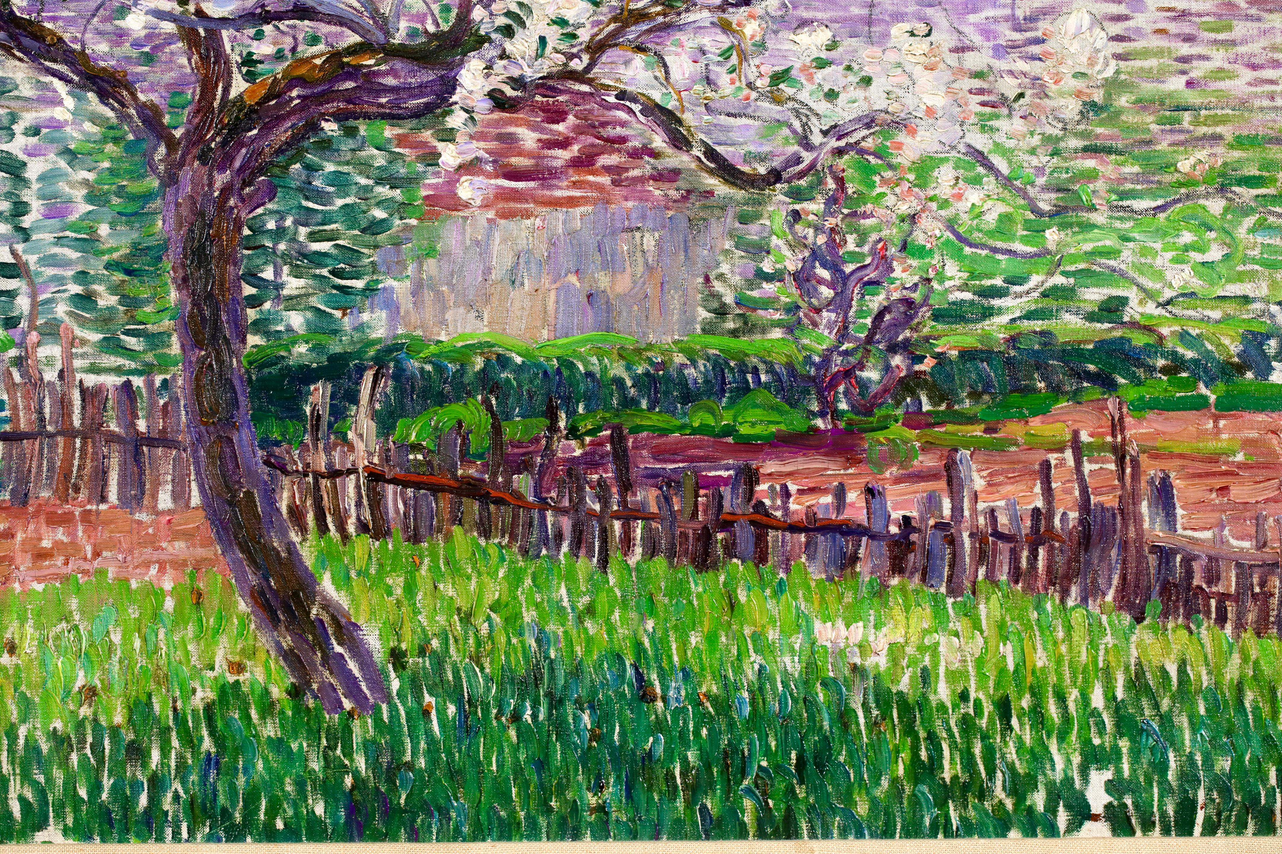 Pommiers en Fleurs - Huile de paysage divisionniste post-impressionniste de Leon Detroy en vente 6