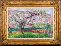 Pommiers en Fleurs - Huile de paysage divisionniste post-impressionniste de Leon Detroy