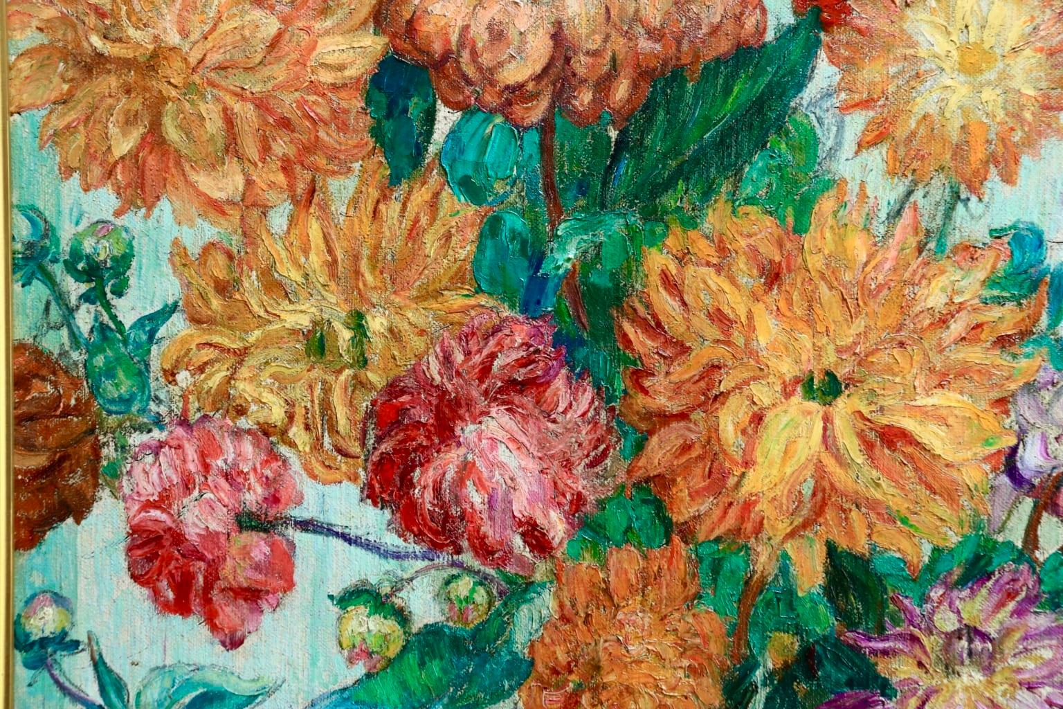 Un grand bouquet de fleurs - Impressionist Oil, Still Life Flowers - Leon Detroy 9