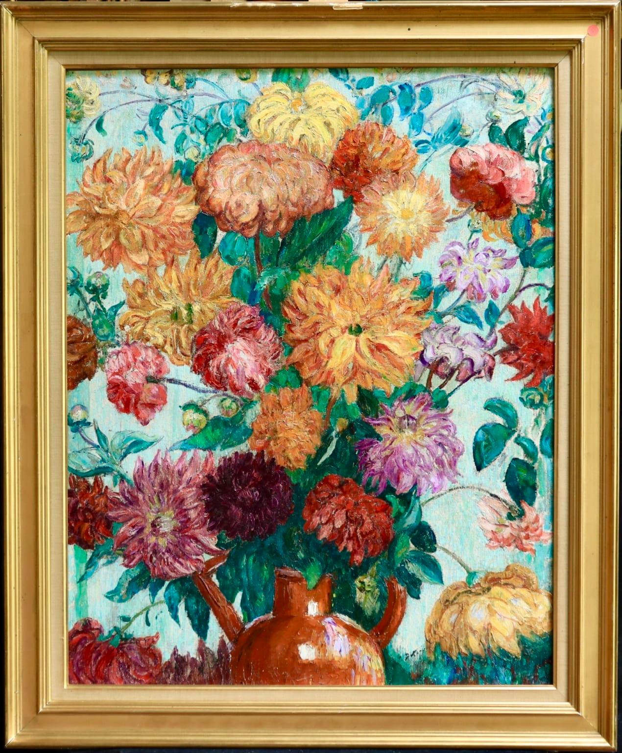Un grand bouquet de fleurs - Impressionist Oil, Still Life Flowers - Leon Detroy 1