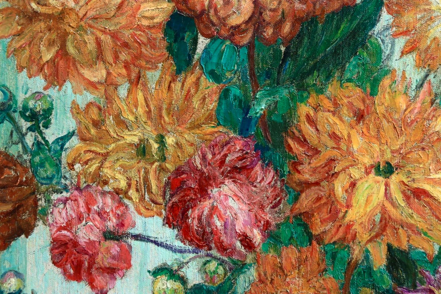 Un grand bouquet de fleurs - Impressionist Oil, Still Life Flowers - Leon Detroy 3