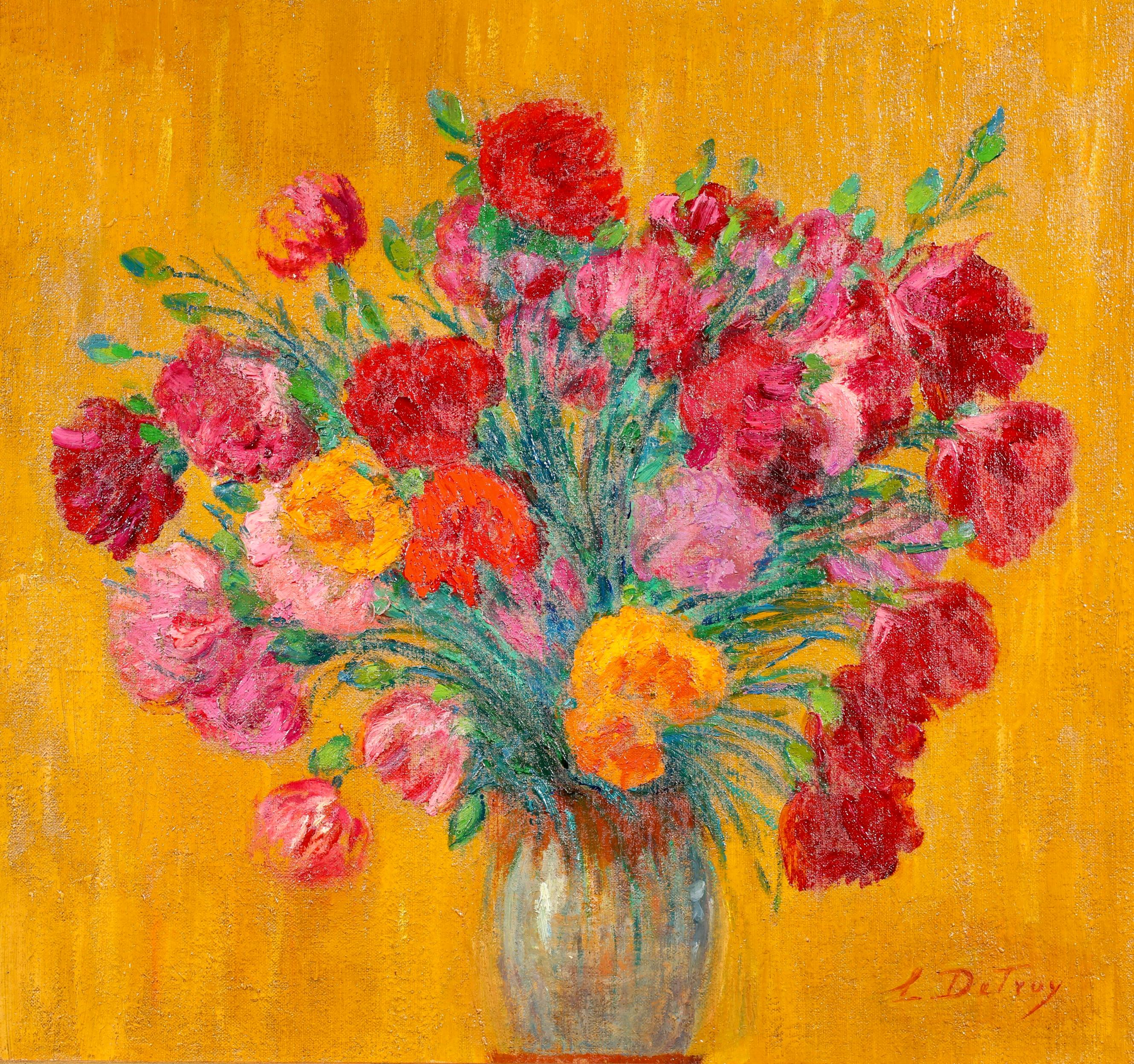 Vase de fleurs - Impressionist Still Life Oil Painting by Leon Detroy For Sale 1