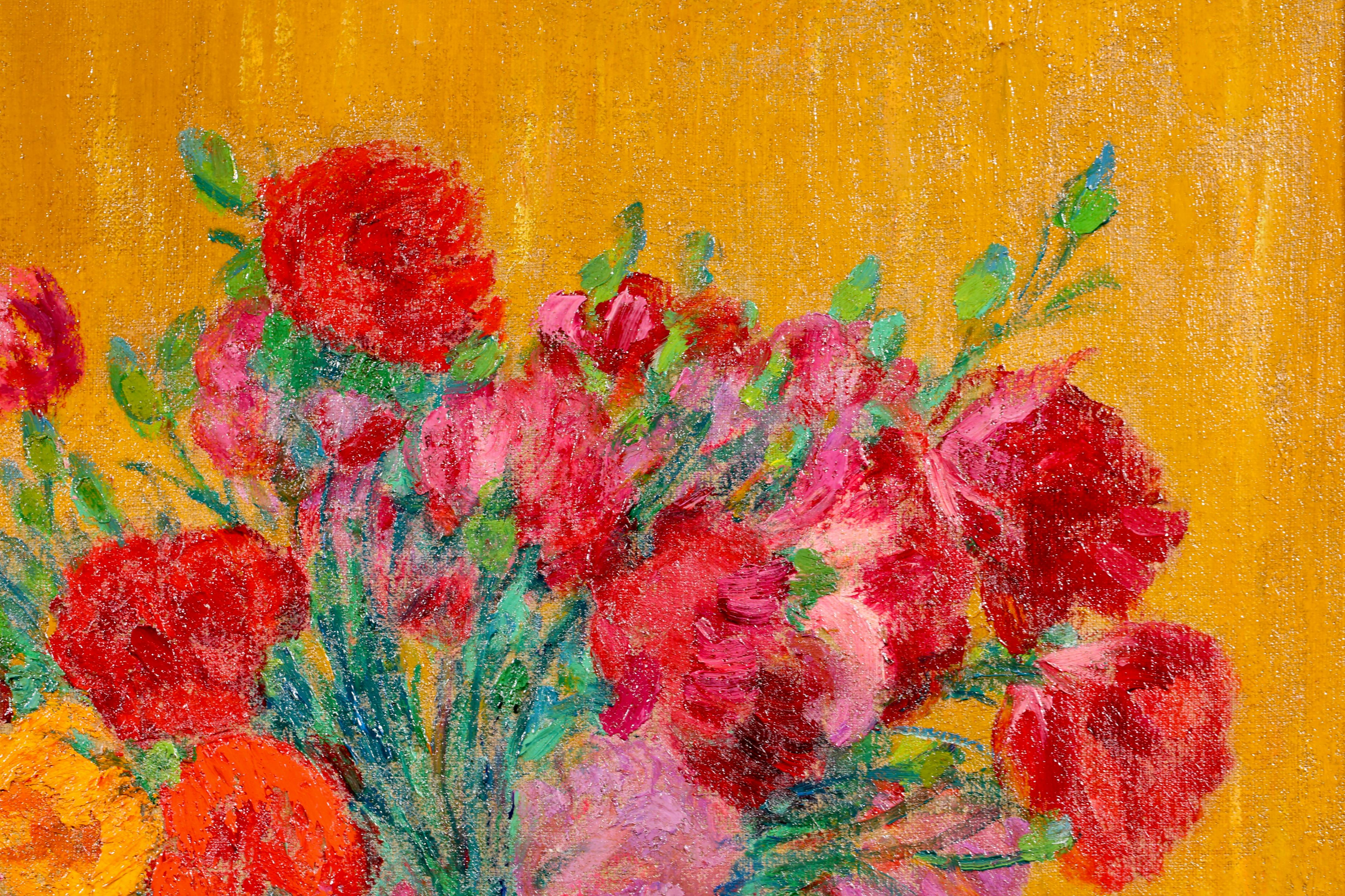 Vase de fleurs - Impressionist Still Life Oil Painting by Leon Detroy For Sale 2