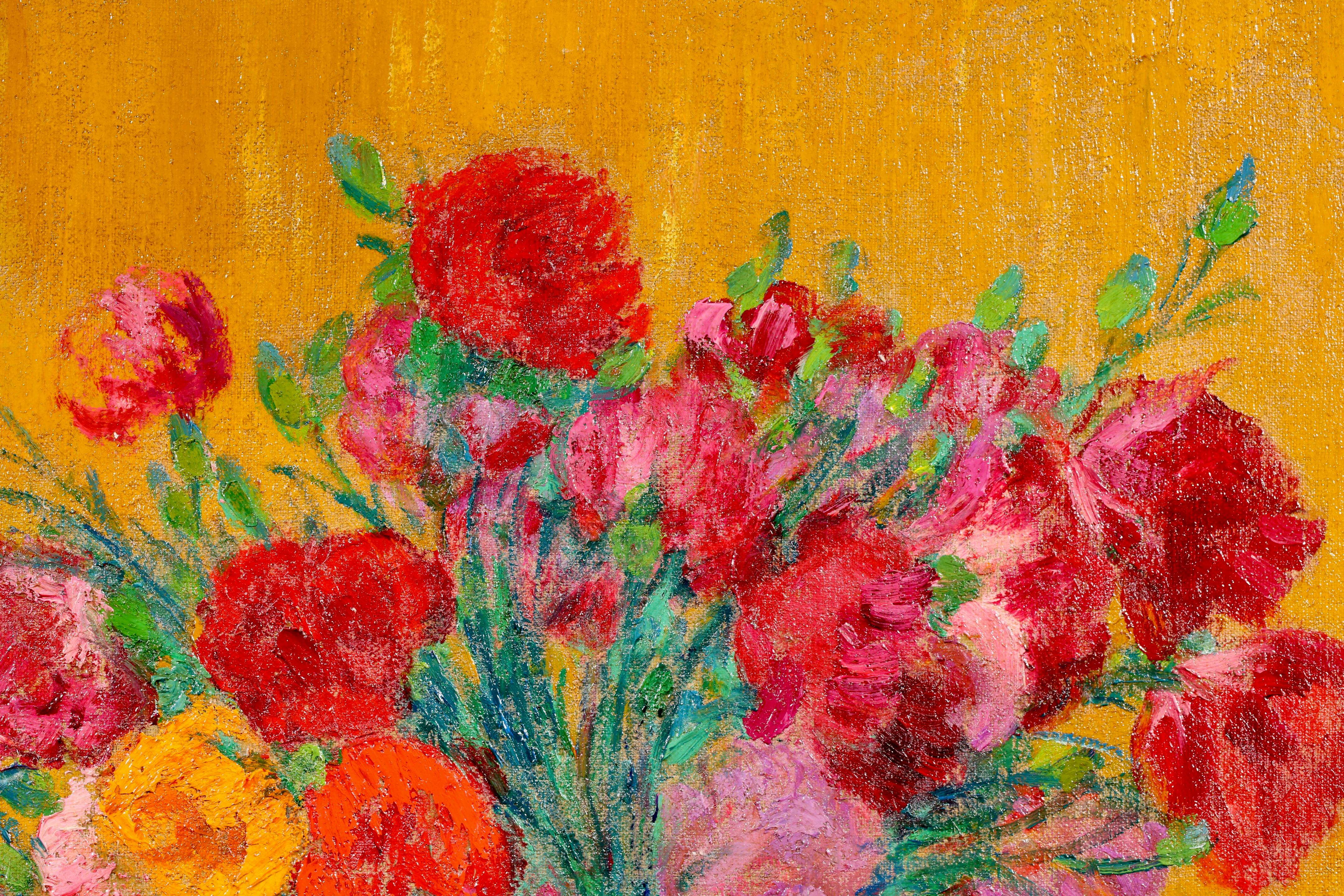 Vase de fleurs - Impressionist Still Life Oil Painting by Leon Detroy For Sale 3