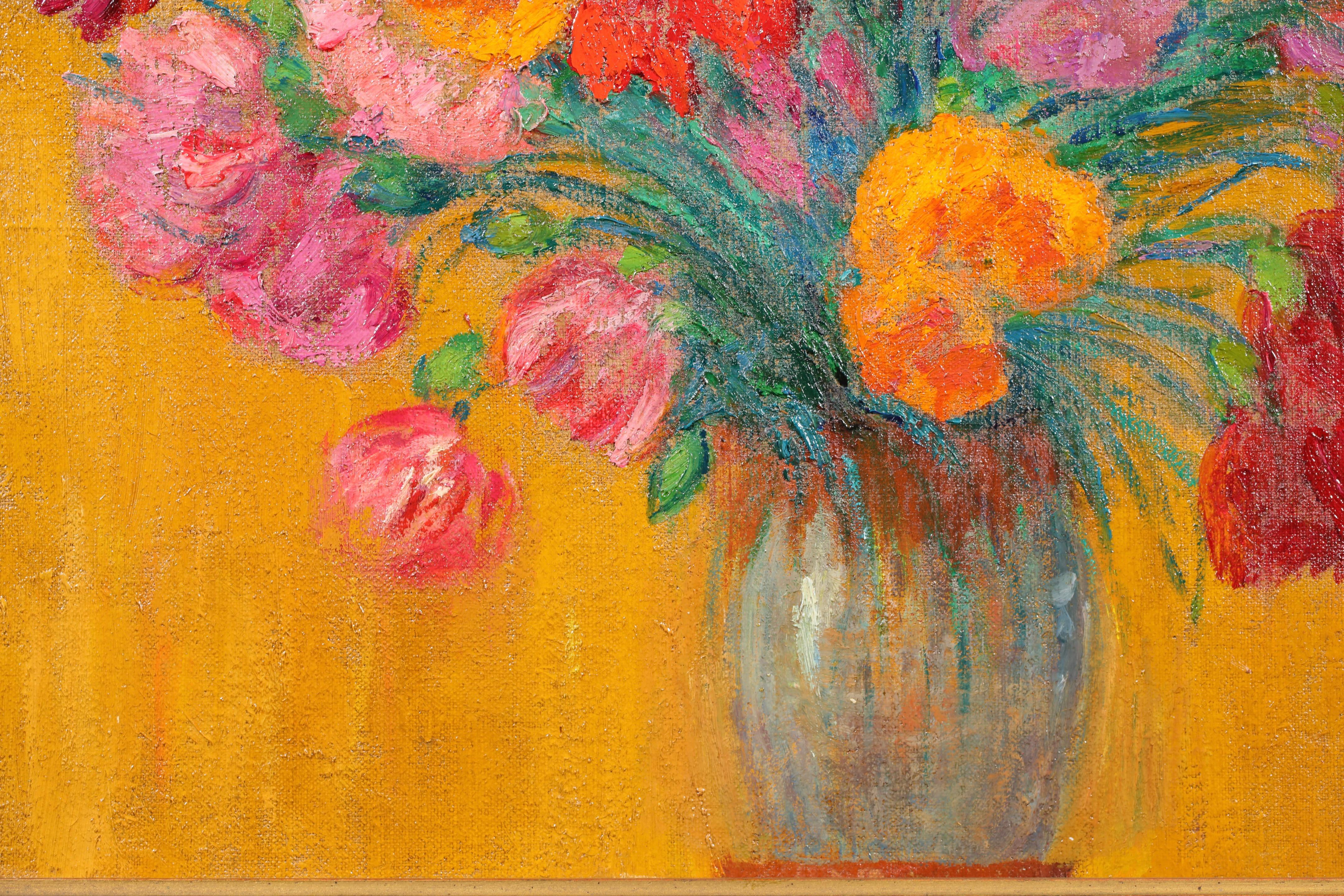 Vase de fleurs - Impressionist Still Life Oil Painting by Leon Detroy For Sale 5
