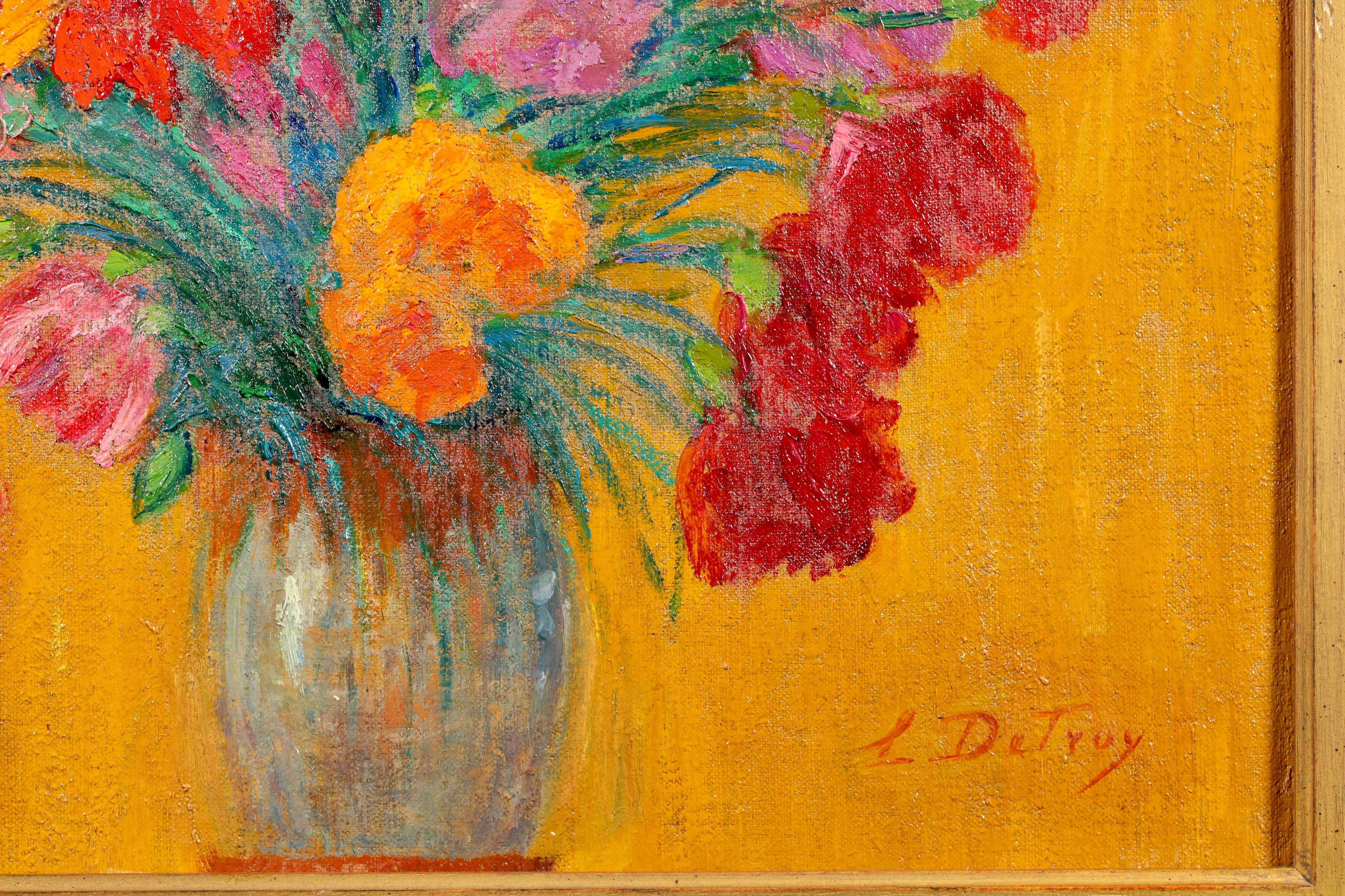 Vase de fleurs - Impressionist Still Life Oil Painting by Leon Detroy For Sale 6