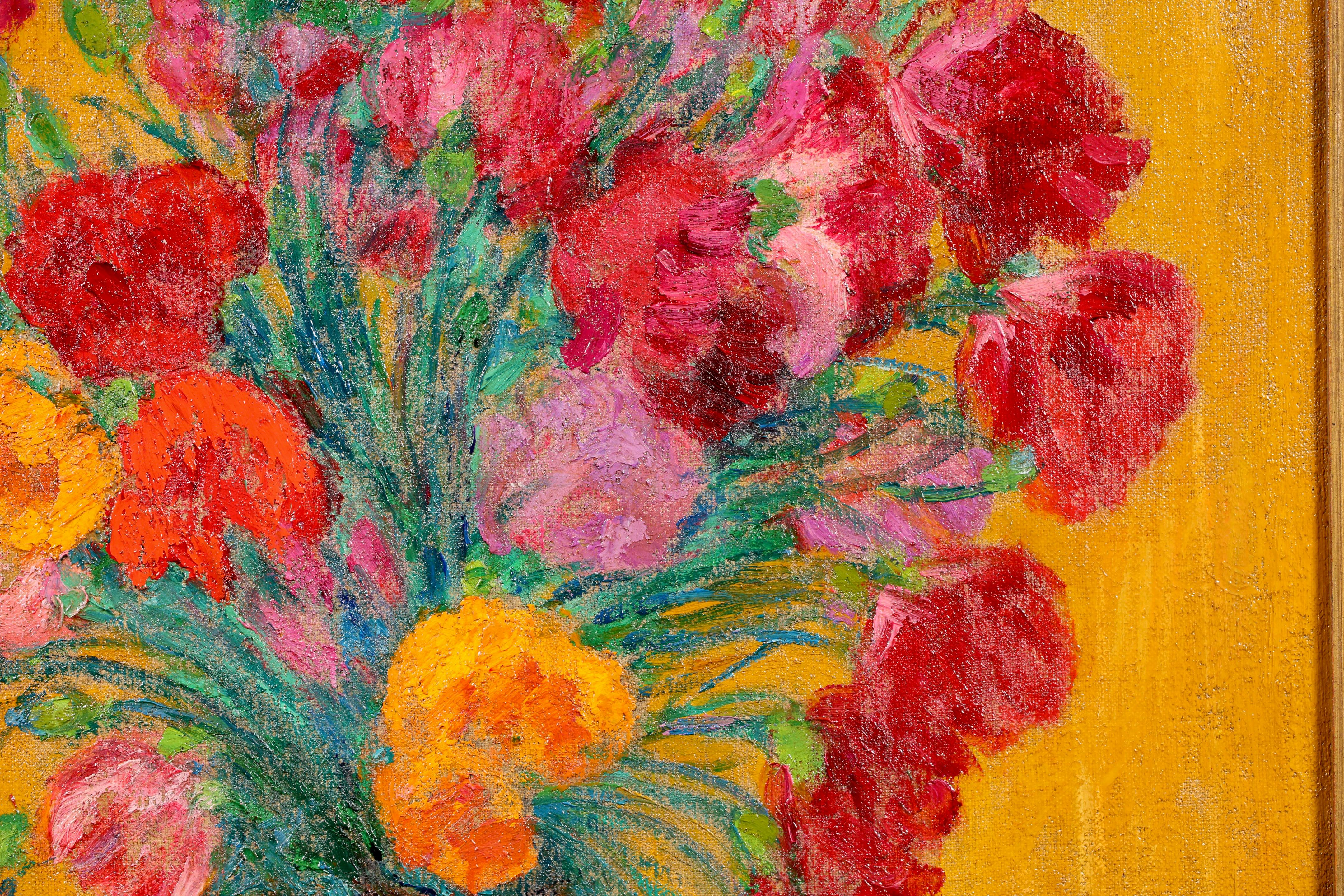 Vase de fleurs - Impressionist Still Life Oil Painting by Leon Detroy For Sale 7