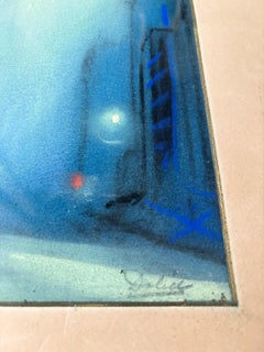 Leon Dolice drawing/ pastel on paper " Cityscape " signed . framed .