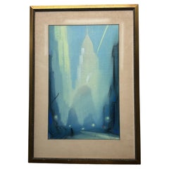 Leon Dolice Zeichnung/Pastell auf Papier  „ Cityscape“ signiert. gerahmt.