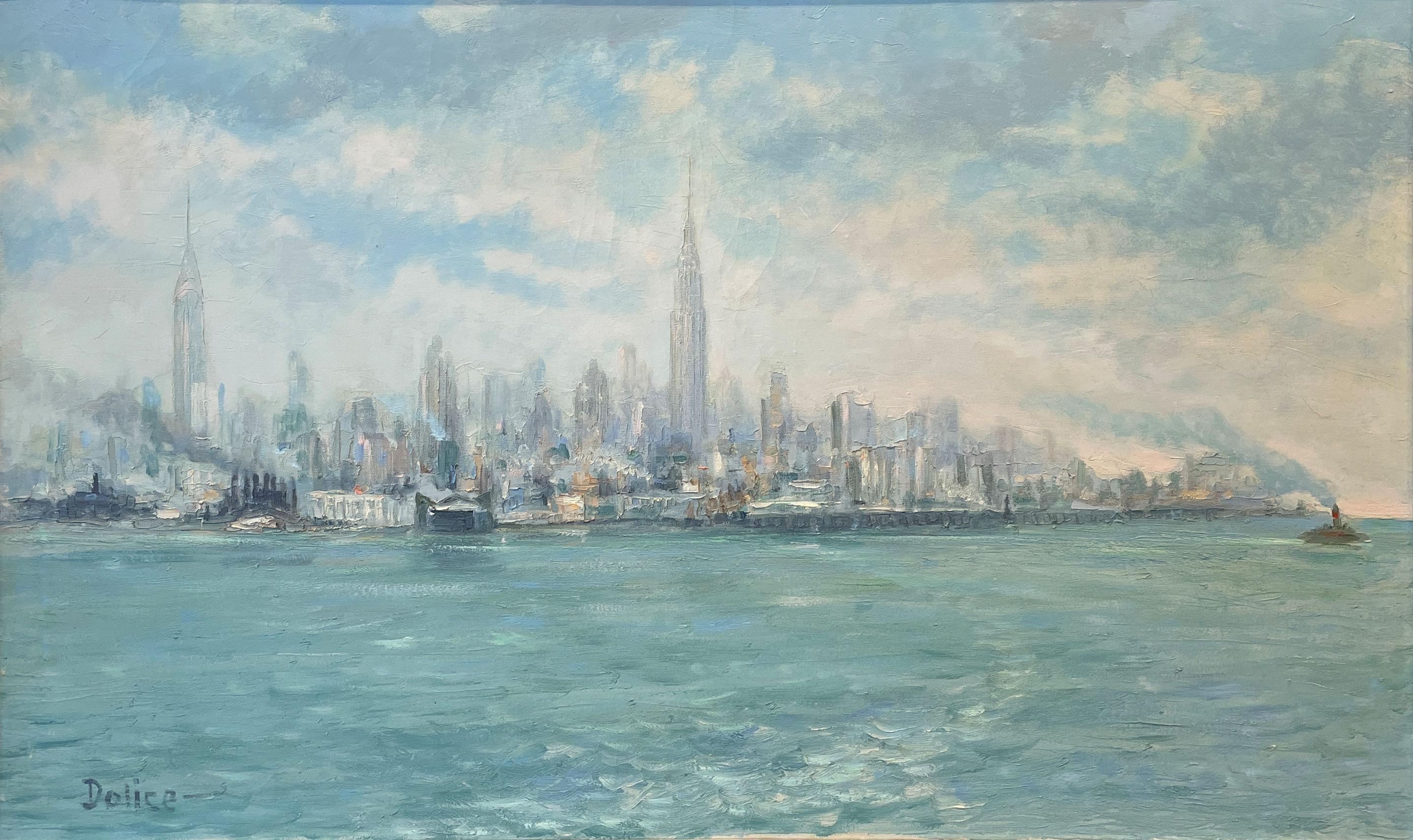 "New York Harbor View," Leon Dolice, Cityscape Skyline from the River