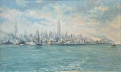 „New Yorker Hafenansicht“, Leon Dolice, Cityscape Skyline vom Fluss