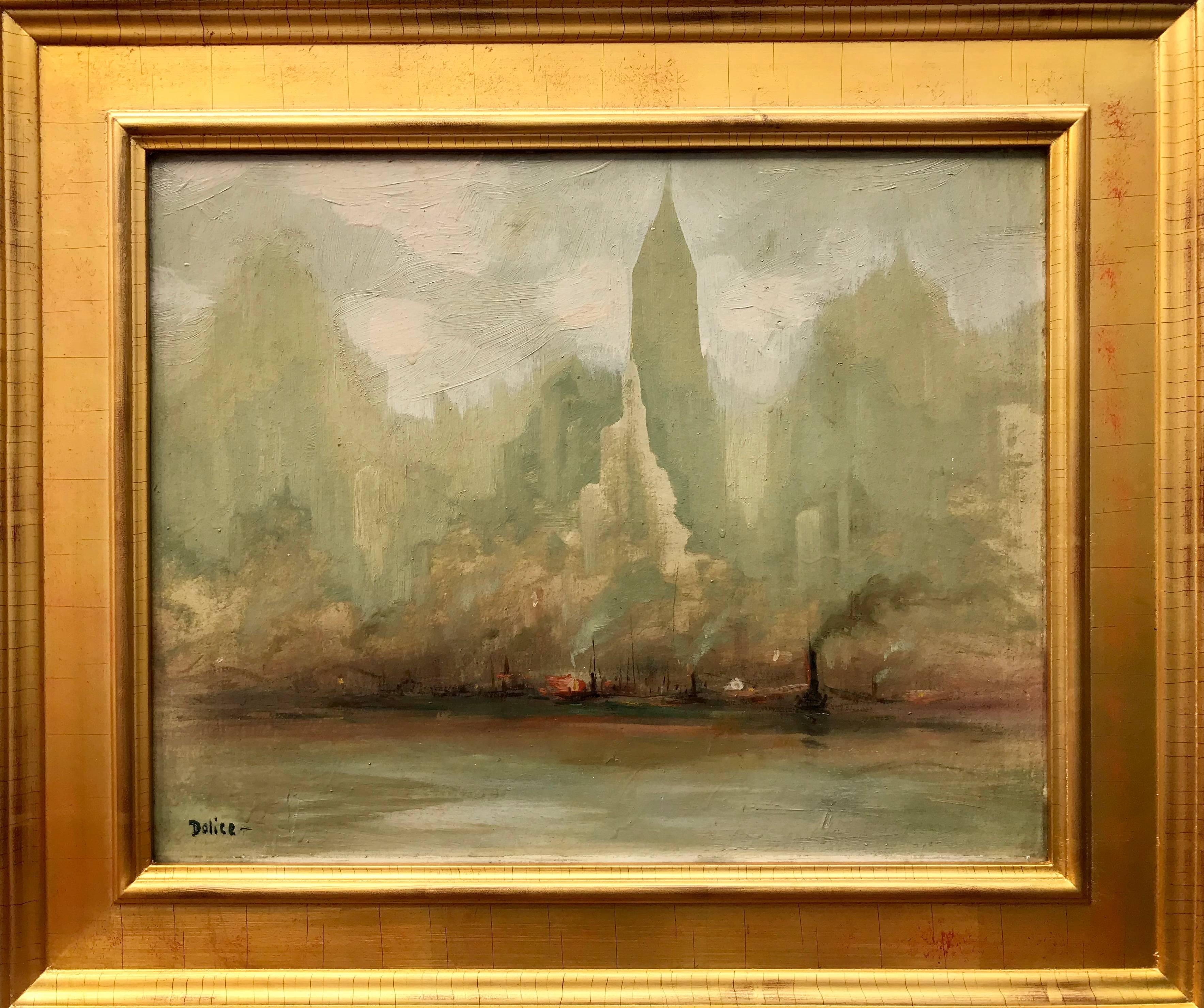 “View of Manhattan” - American Modern Painting by Leon Dolice