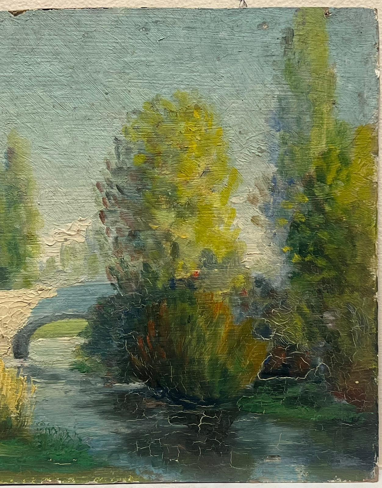 1920, olio impressionista francese Greene & Greene Bridge, pittura paesaggistica ad olio - Painting Impressionismo di Leon Dupin