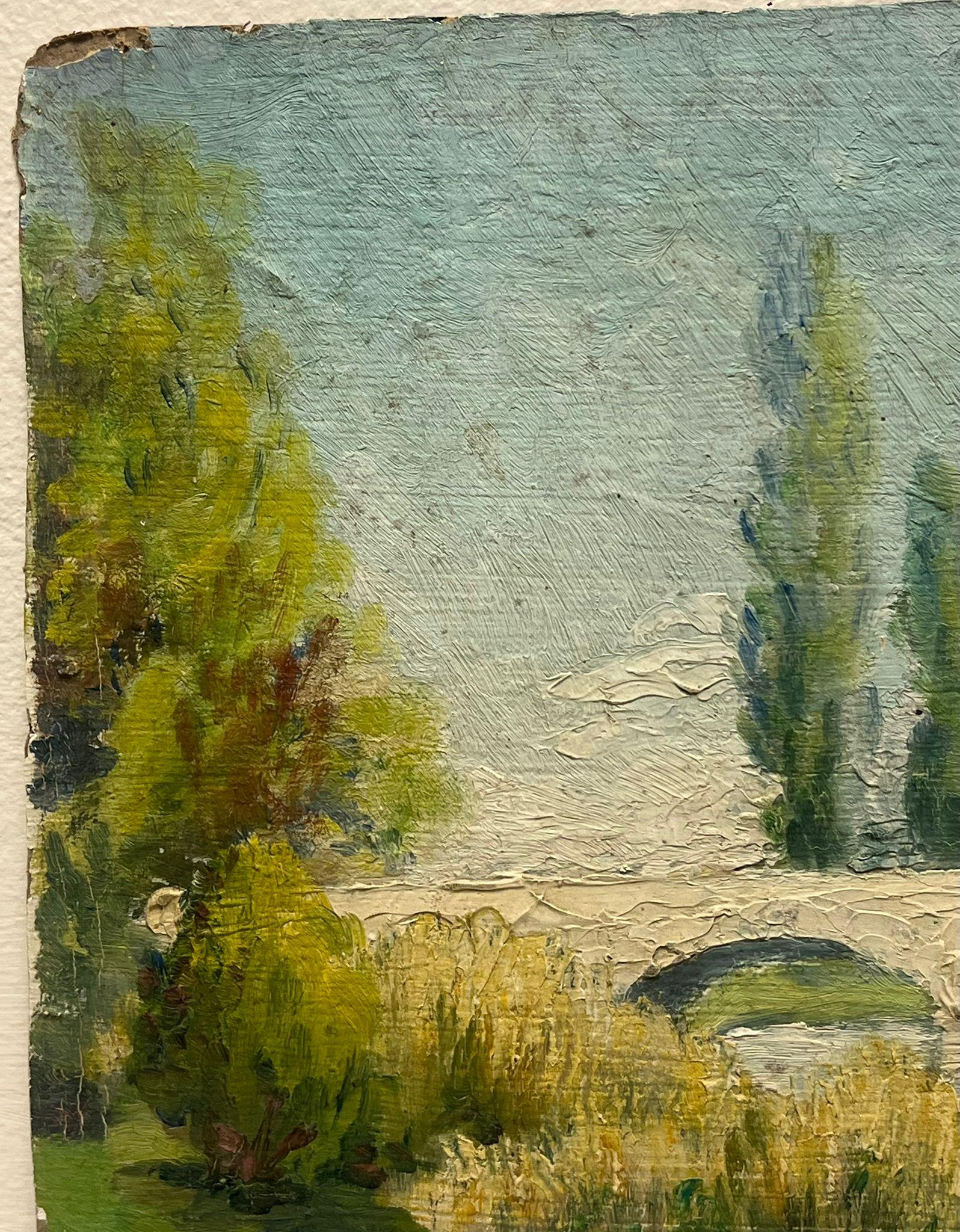 1920, olio impressionista francese Greene & Greene Bridge, pittura paesaggistica ad olio in vendita 1