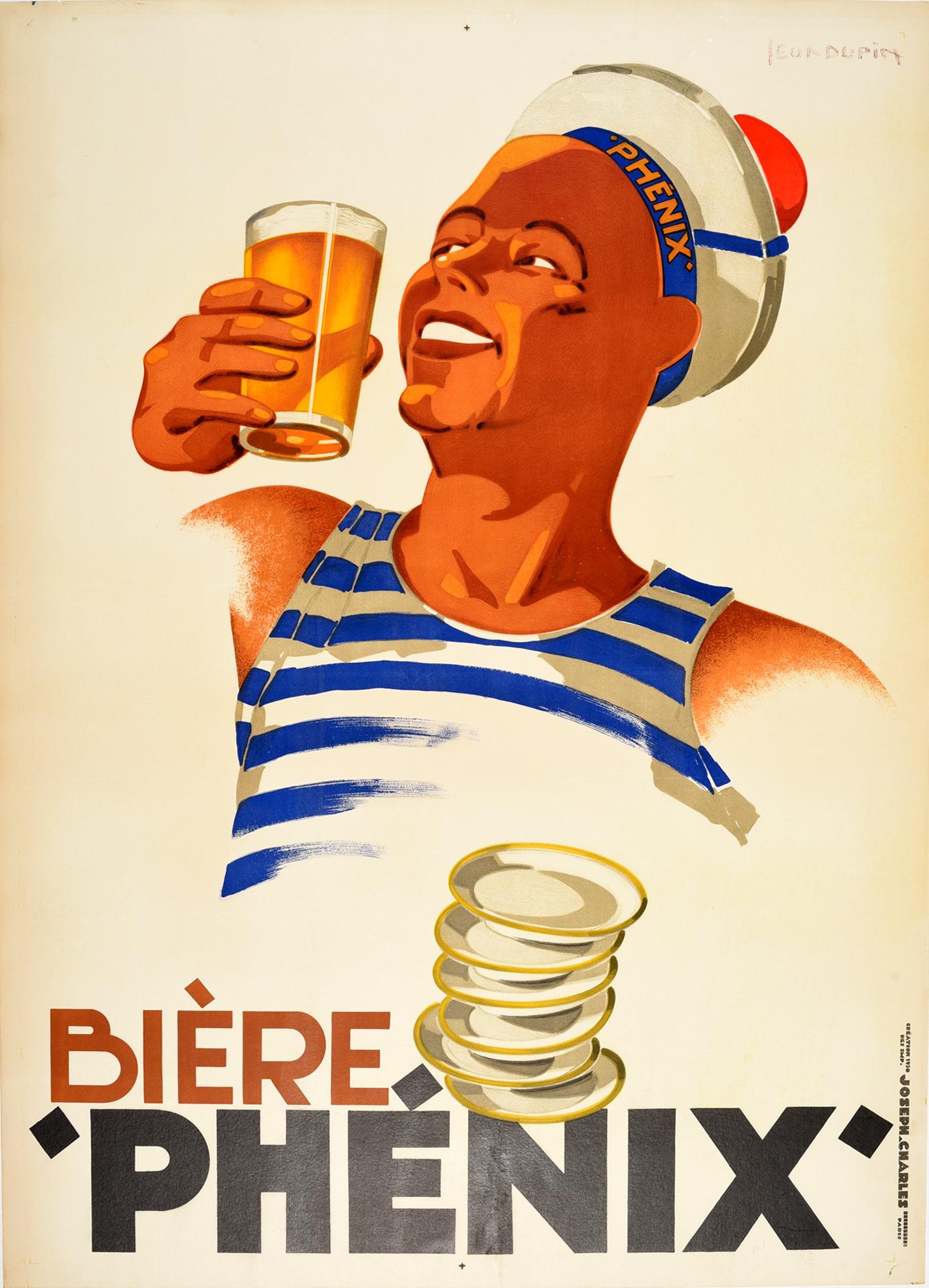 Leon Dupin Print - Original Vintage Poster Biere Phenix Beer Sailor Design Drink Advertising Art