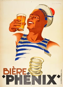 Original Vintage Poster Biere Phenix Bier Matrose Design Getränk Werbung Kunst