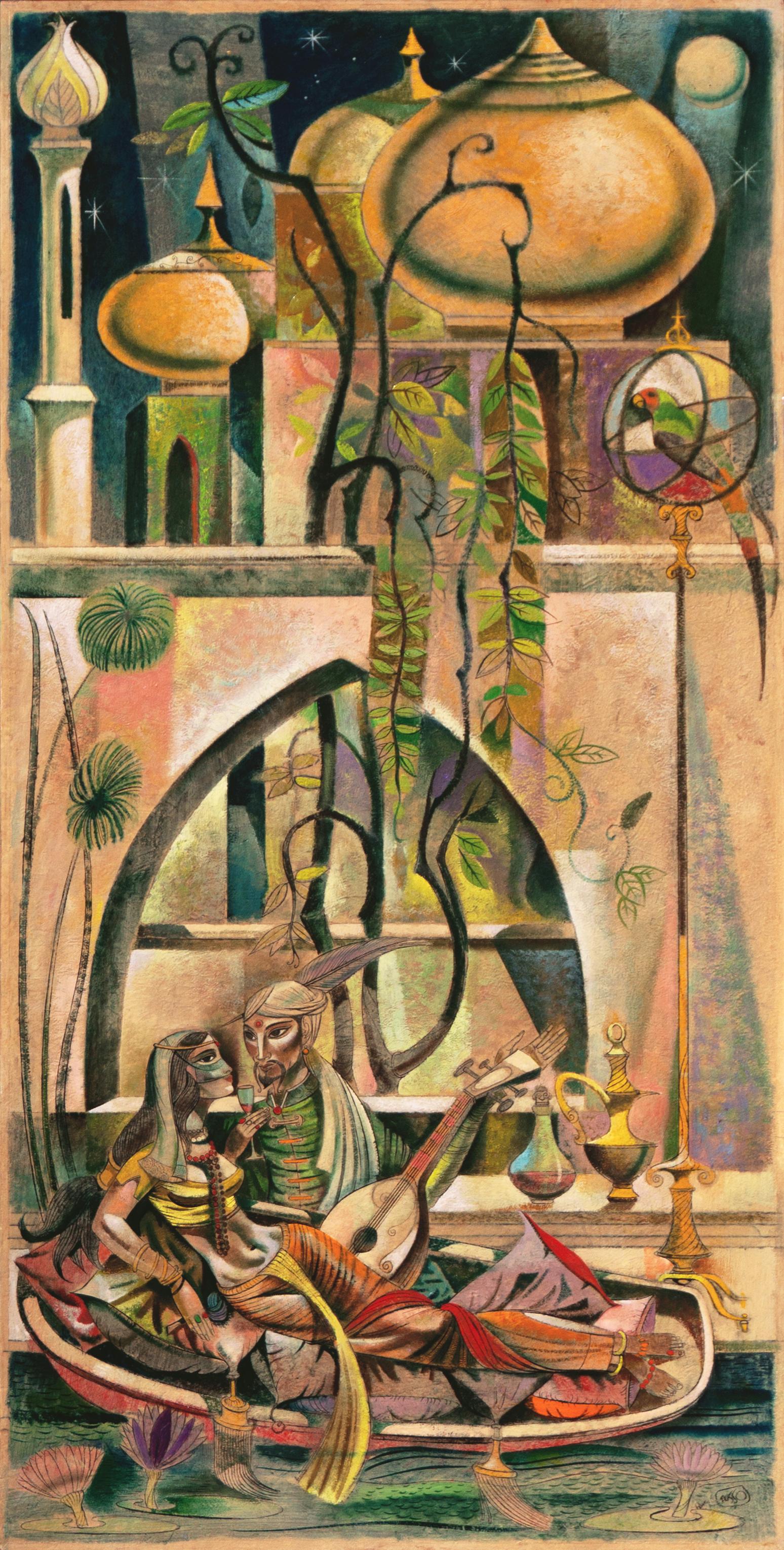Figurative Painting Leon D'Usseau - Sous les étoiles",  Amants, Moghols, Ispahan, Chouinard, LACMA, Dallas Museum