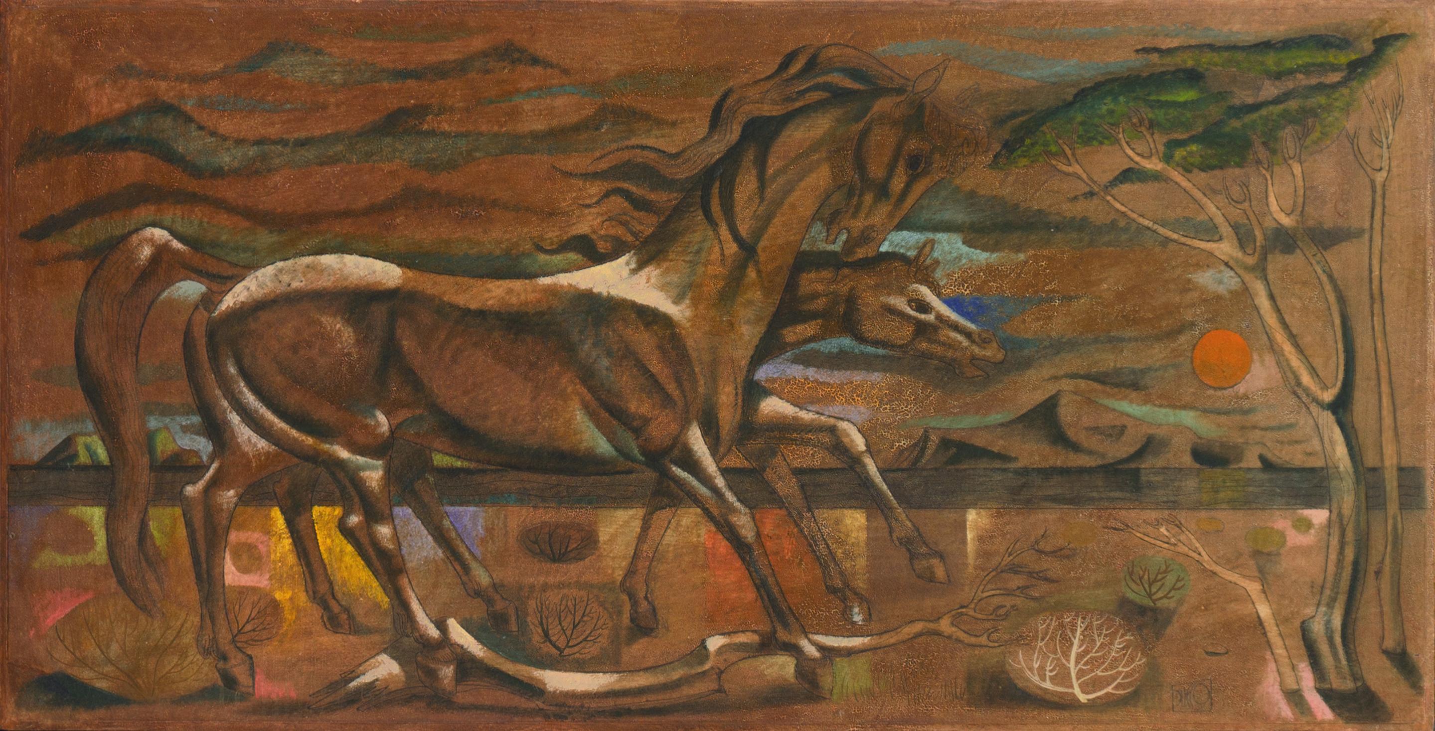 Leon D'Usseau Animal Painting - 'Mare and Foal', Equestrian Modernist Oil, Chouinard, LACMA, Metropolitan Museum