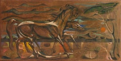 Vintage 'Mare and Foal', Equestrian Modernist Oil, Chouinard, LACMA, Metropolitan Museum