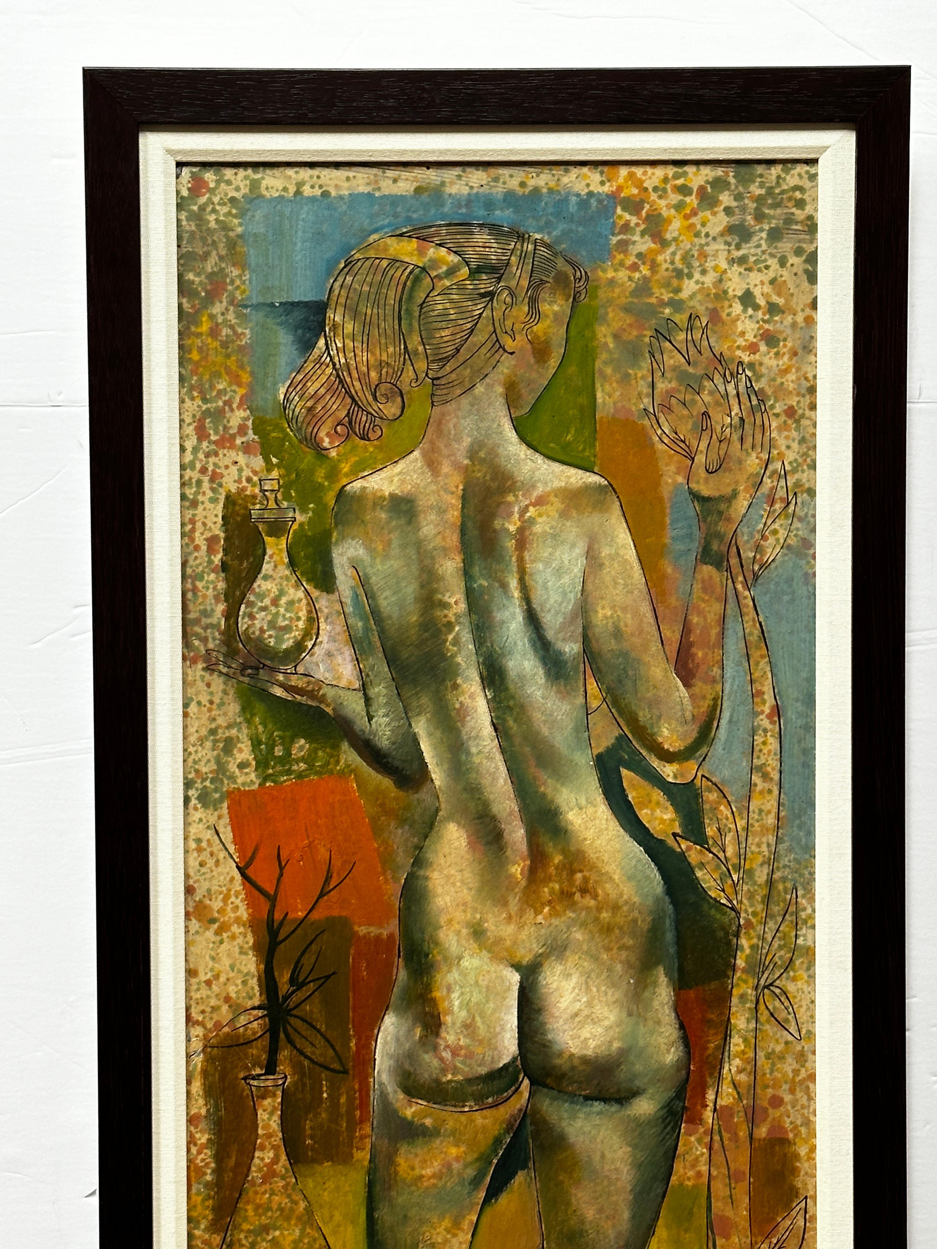 Classic Vertical Nude - Mixed Media by Leon Dusso For Sale 1