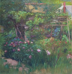 "Angolo del mio giardino" Leon Foster Jones, impressionista, Flora primaverile in fiore