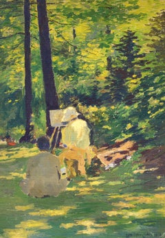 The Artist, American Impressionist, 1928, Oil on Canvas on Board, Painter, Woods