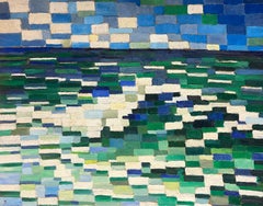 Huge Mid 20th Century French Cubist Oil Painting Abstract Composition of the Sea