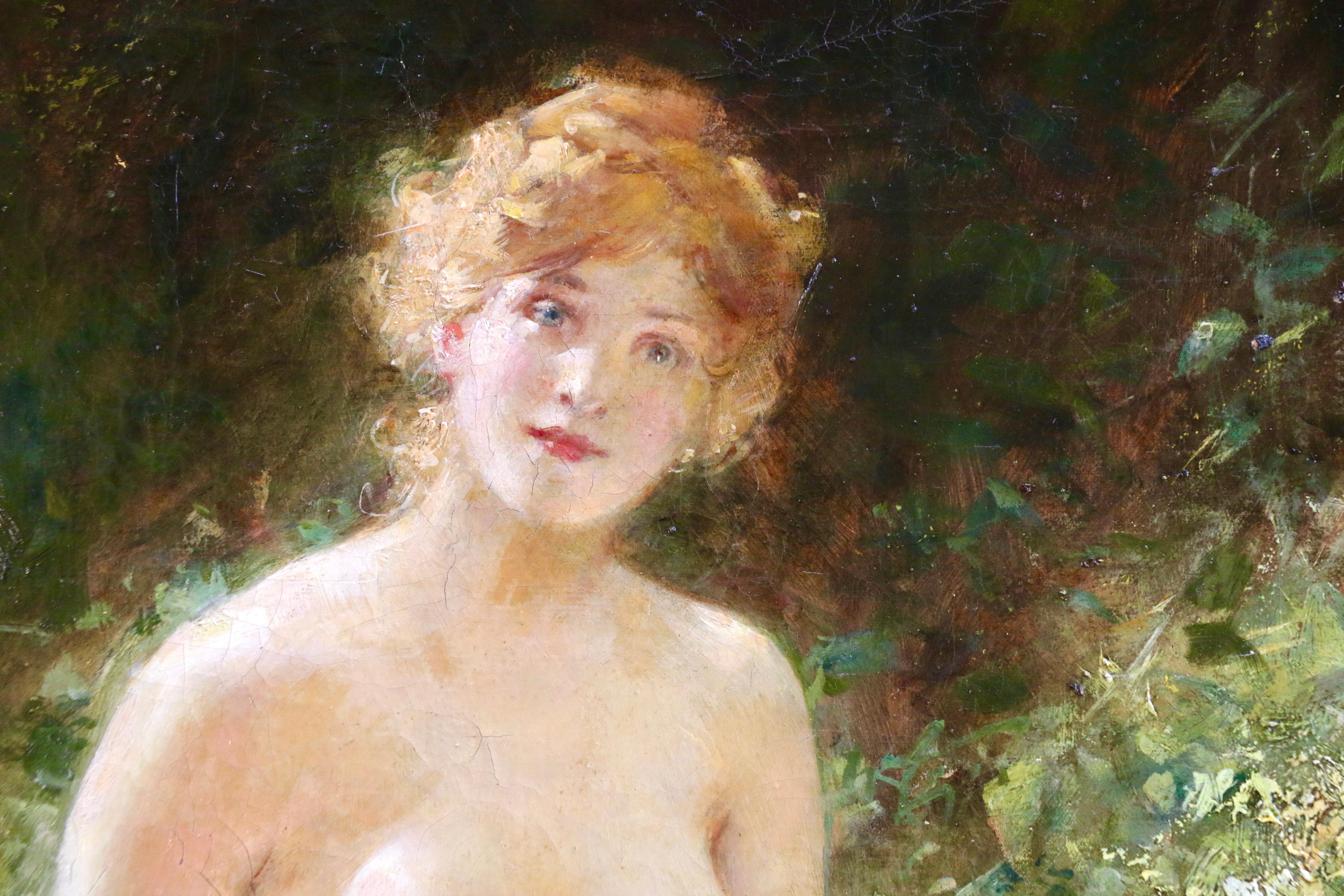 La Baigneuse - 19th Century Oil, Nude Figure by River Landscape by Leon Comerre - Romantic Painting by Léon François Comerre