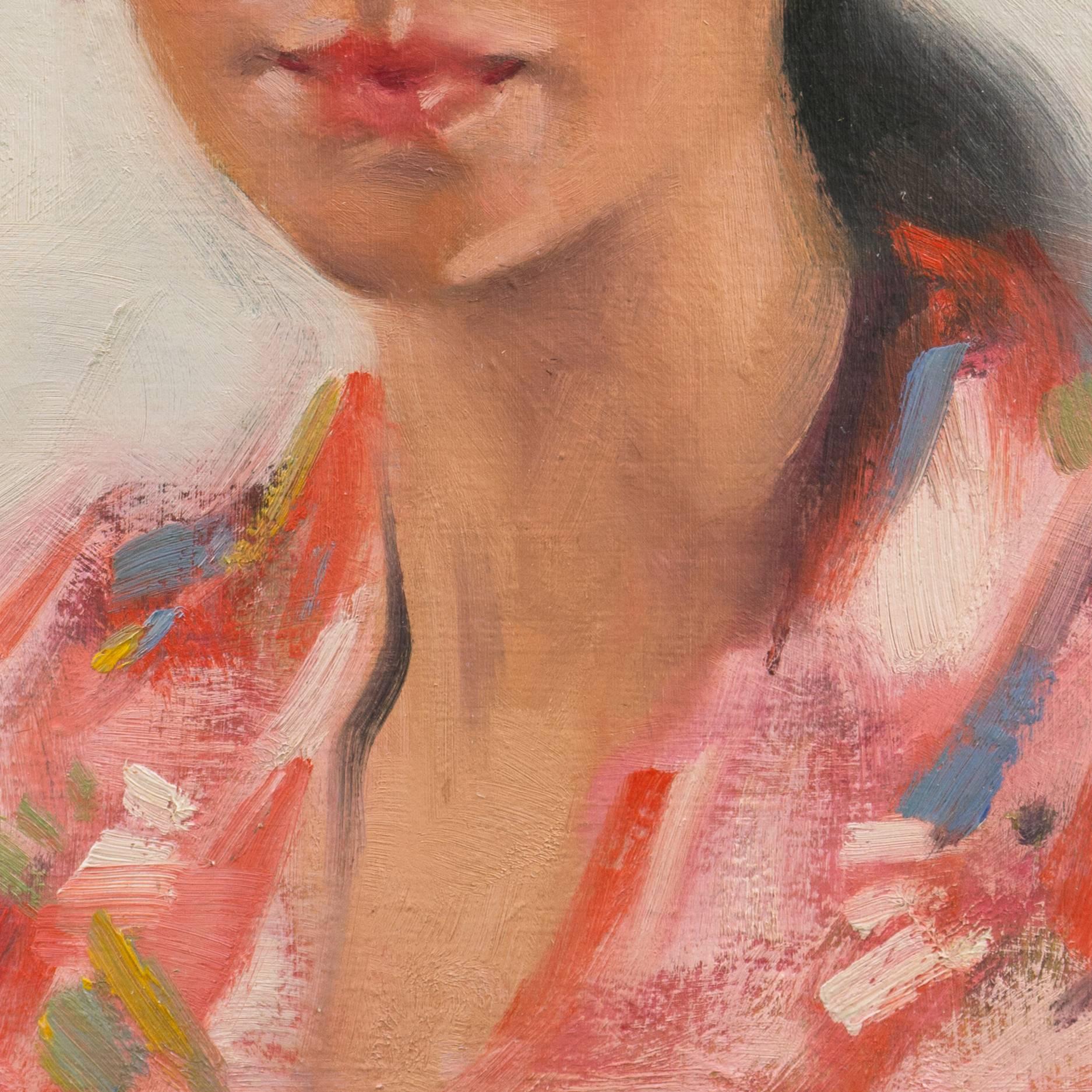 'Portrait of a Young Woman', Academie Chaumière, Paris, Chouinard, Art Center - Impressionist Painting by Leon Franks