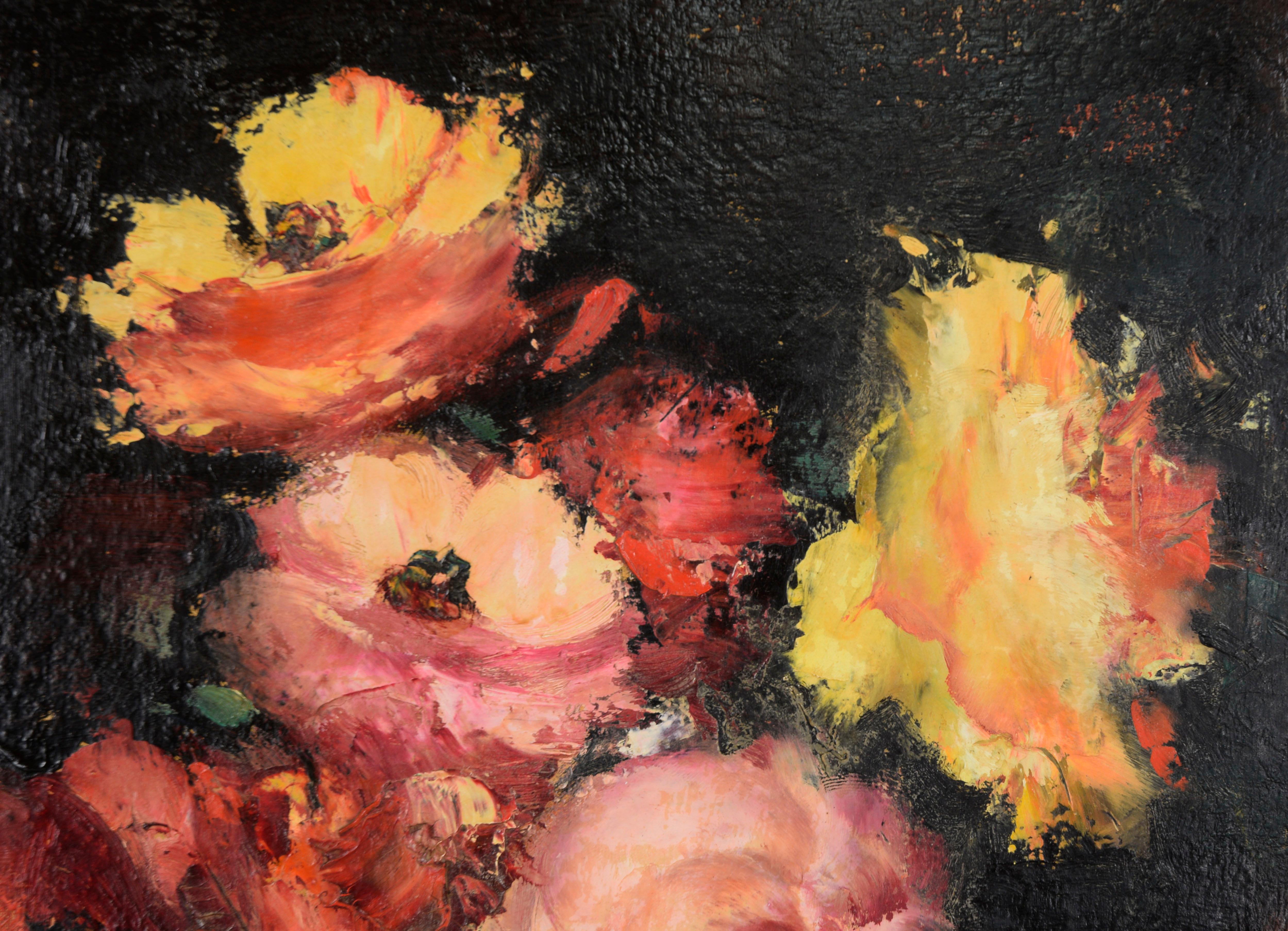 Jarrón De Rosas Bodegón - Impresionista original sobre tabla - Painting Posmoderno de Leon Franks