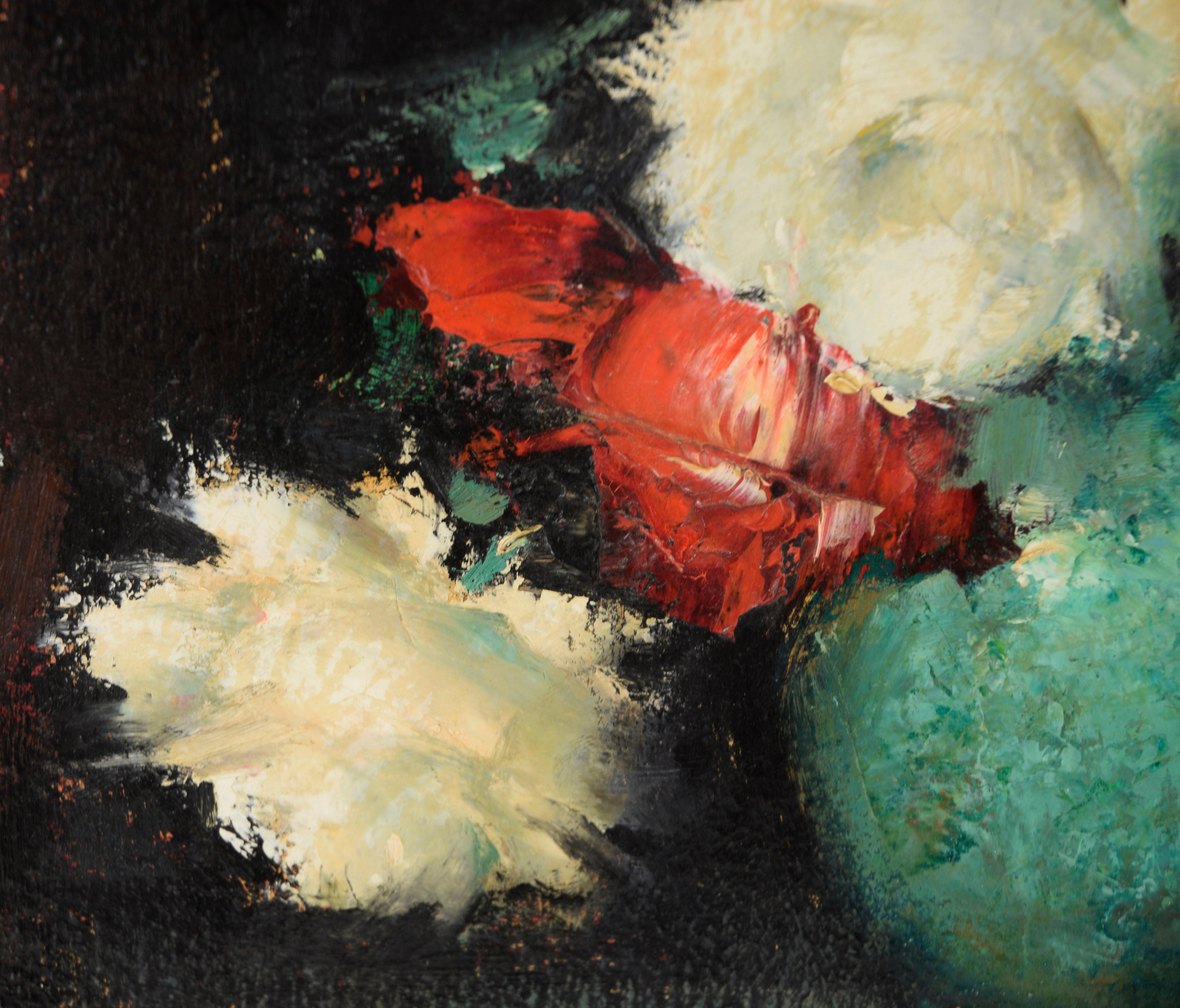 Jarrón De Rosas Bodegón - Impresionista original sobre tabla

Bodegón al óleo original de un jarrón de rosas de colores de Leon Franks (Canadá, 1914-1970). El jarrón verde sostiene rosas blancas, rojas, rosas y amarillas, que contrastan con el fondo