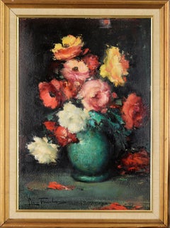 Vaso di rose - Natura morta - Originale impressionista su tavola