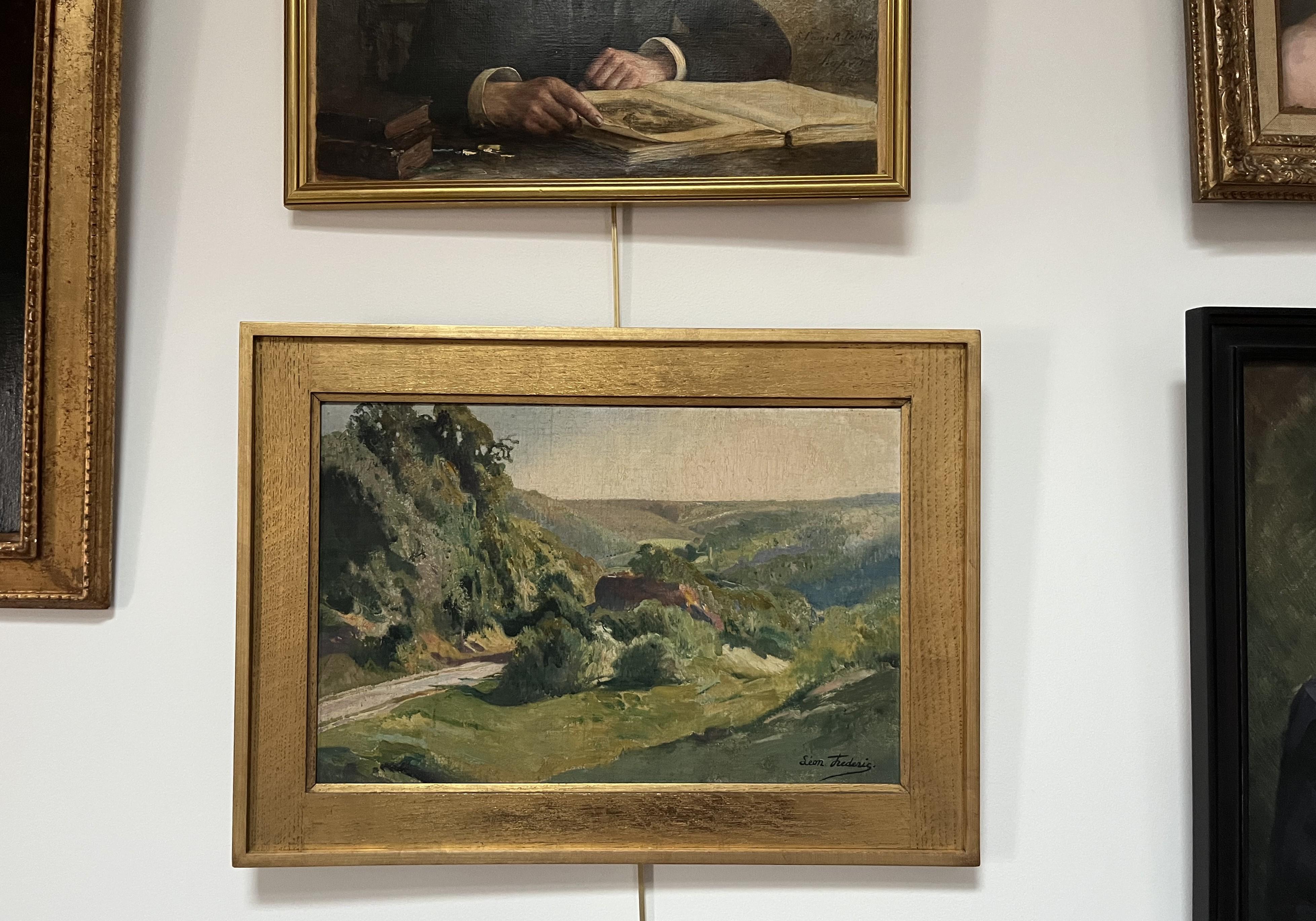 Léon Frédéric (1856-1940)  Eine Sommerlandschaft, Öl auf Platte signiert im Angebot 11