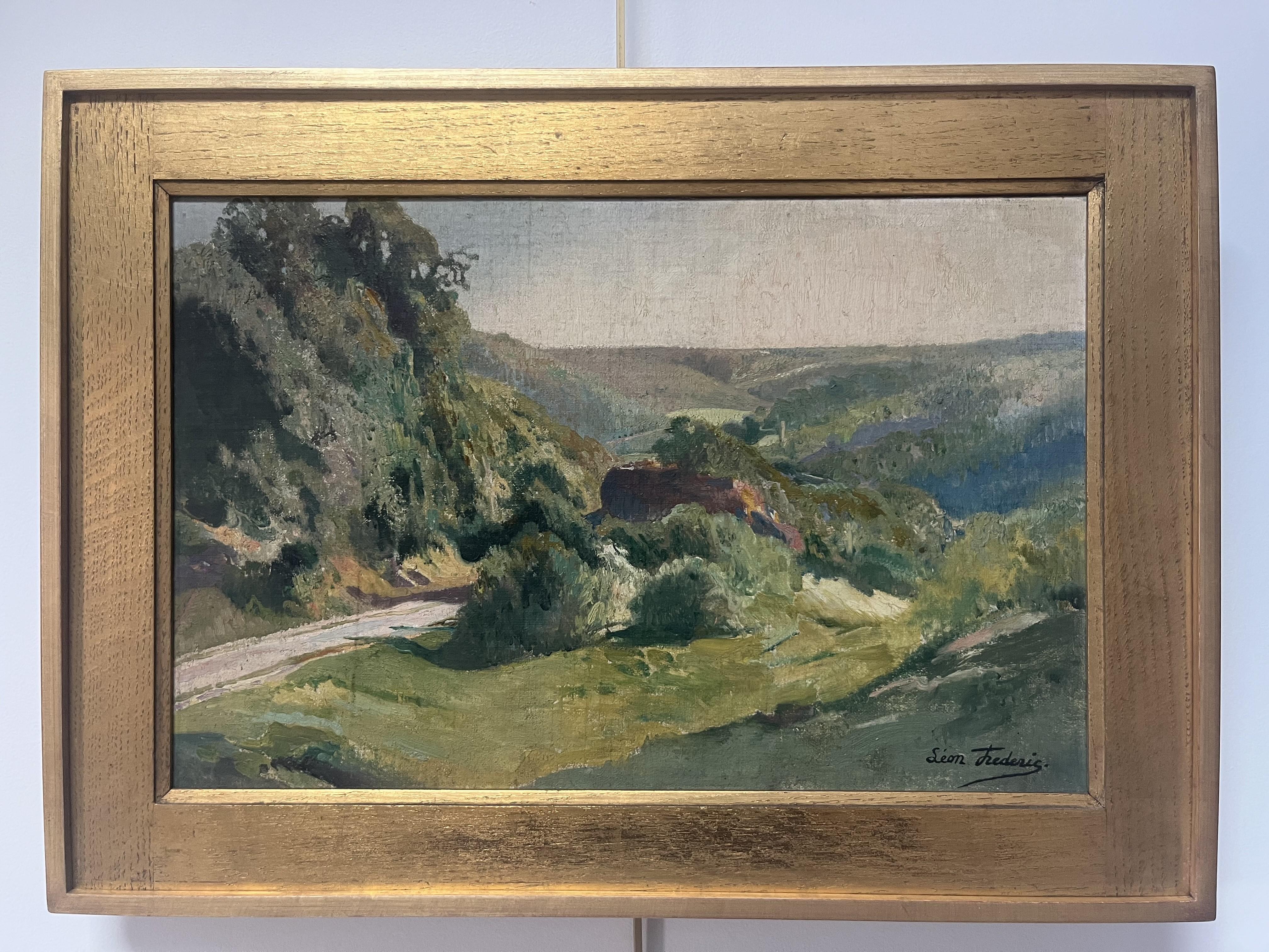 Léon Frédéric (1856-1940)  A Summer landscape, Oil on panel signed For Sale 1