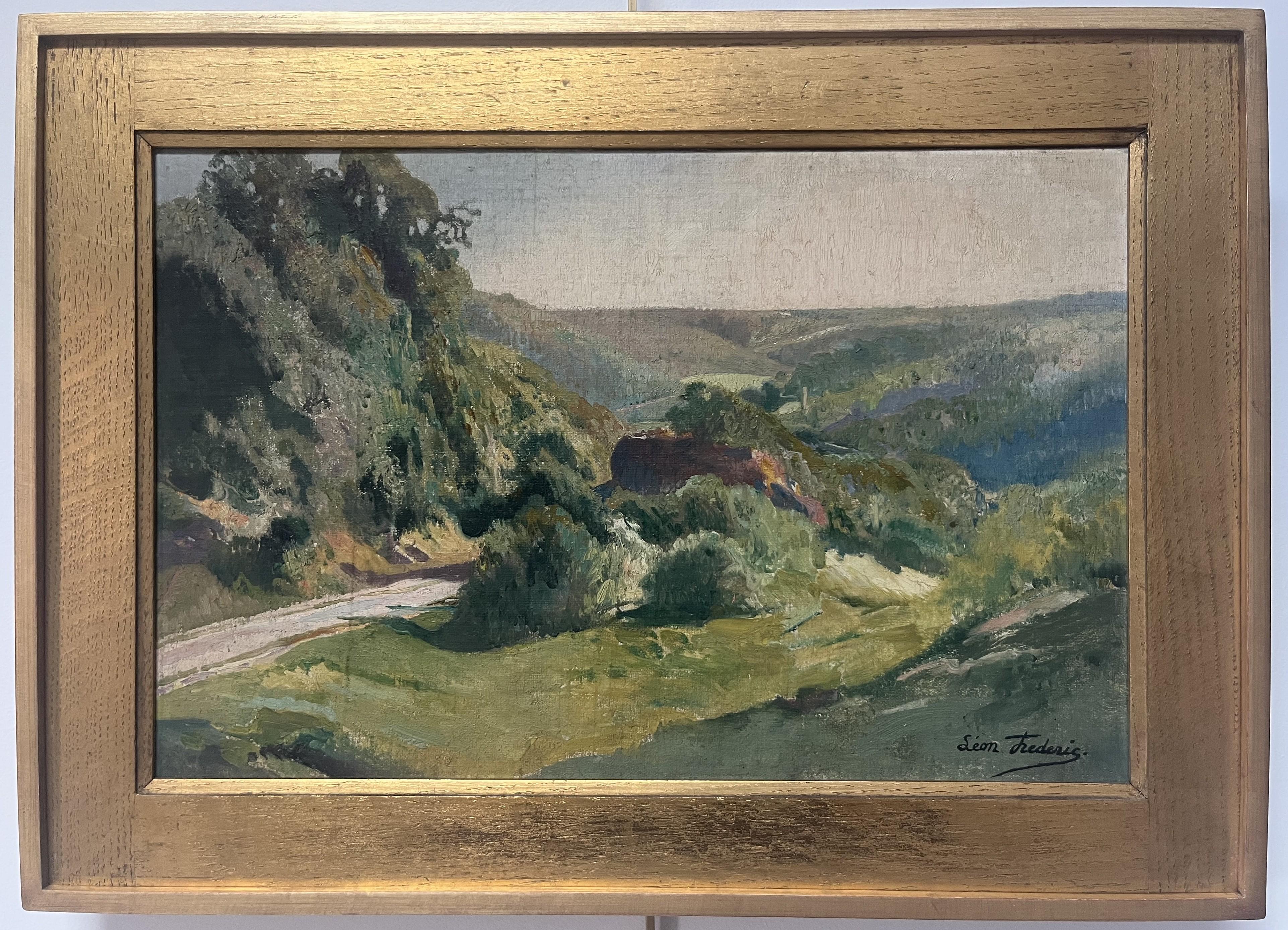Léon Frédéric (1856-1940)  A Summer landscape, Oil on panel signed For Sale 2