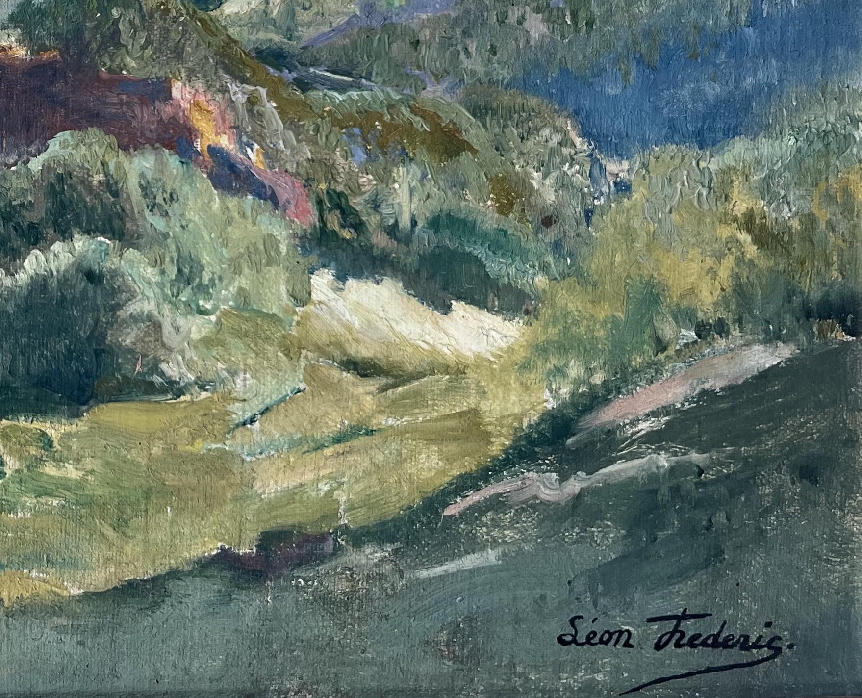 Léon Frédéric (1856-1940)  A Summer landscape, Oil on panel signed For Sale 3