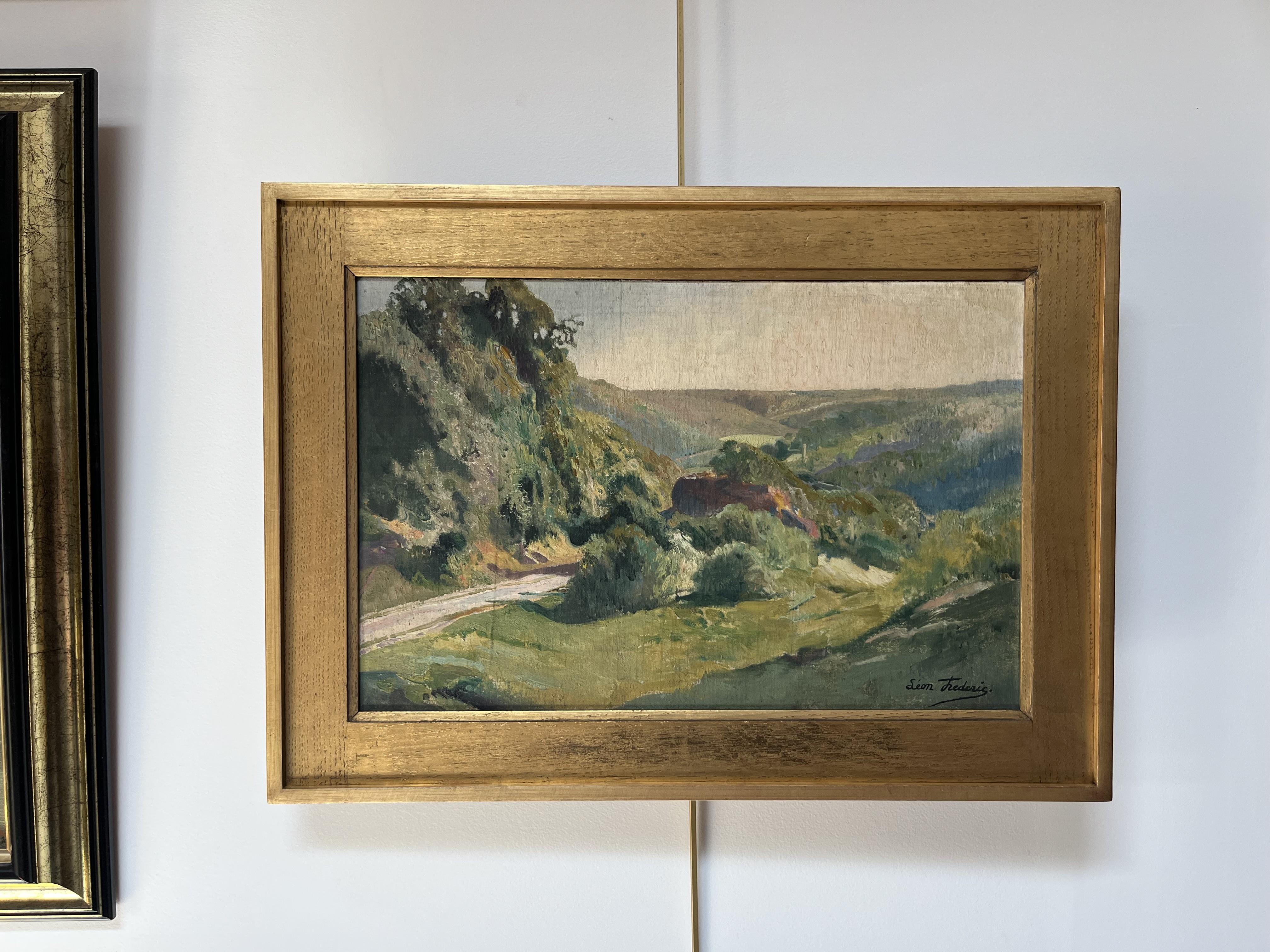 Léon Frédéric (1856-1940)  A Summer landscape, Oil on panel signed For Sale 4